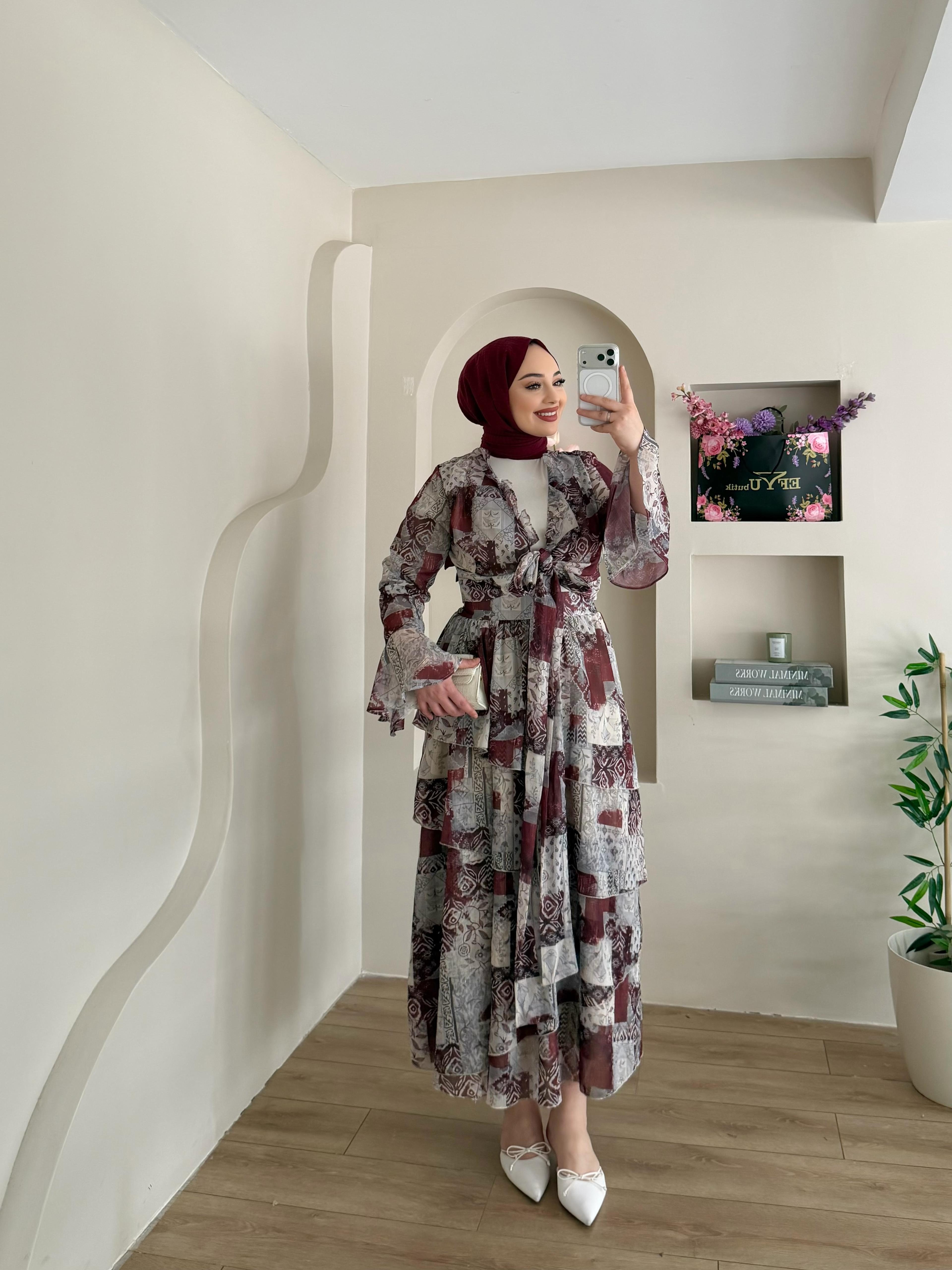 Larin Kruvaze Desenli Şifon Takım