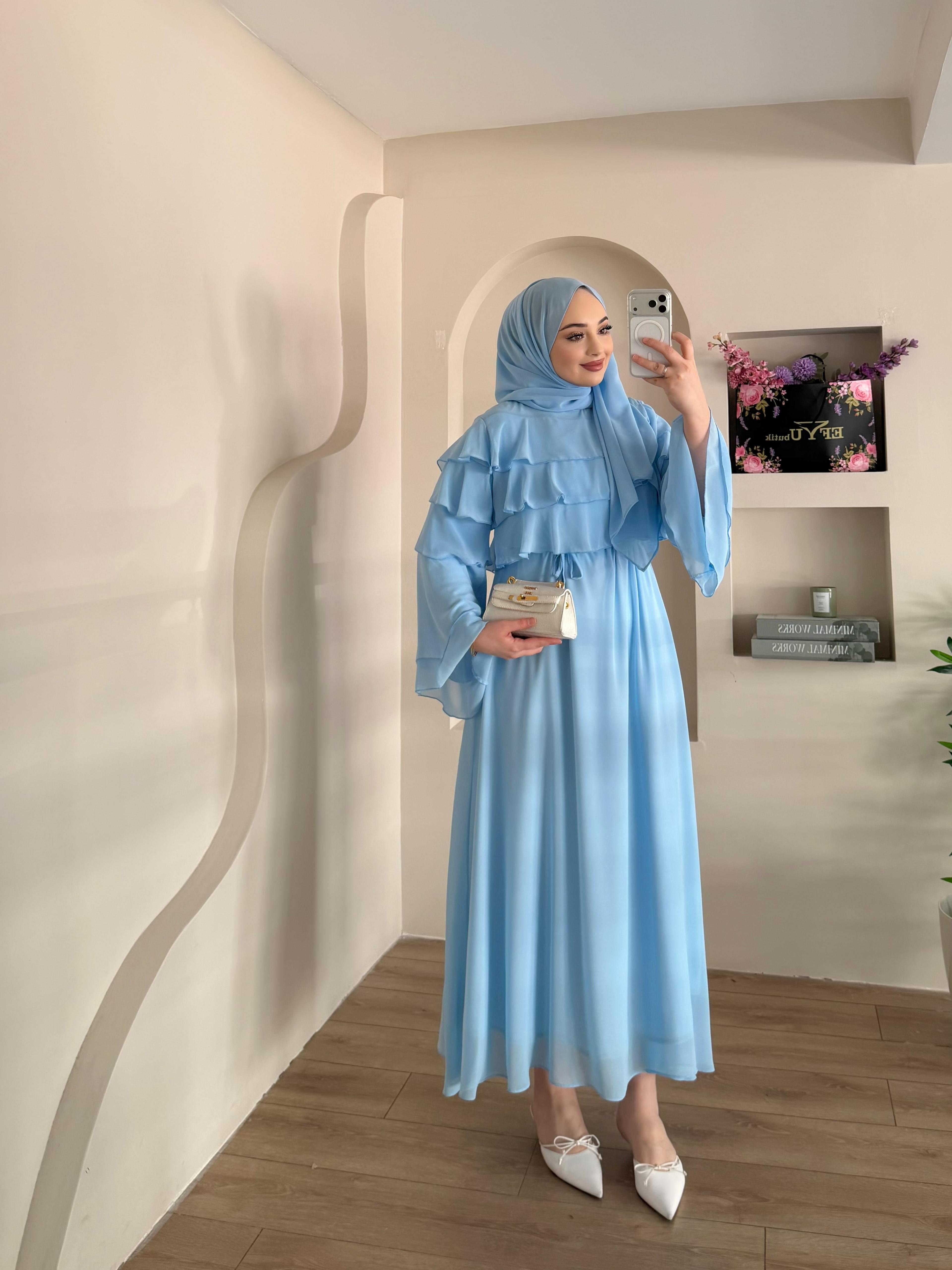 Leona Fırfır Detay Şallı Elbise 