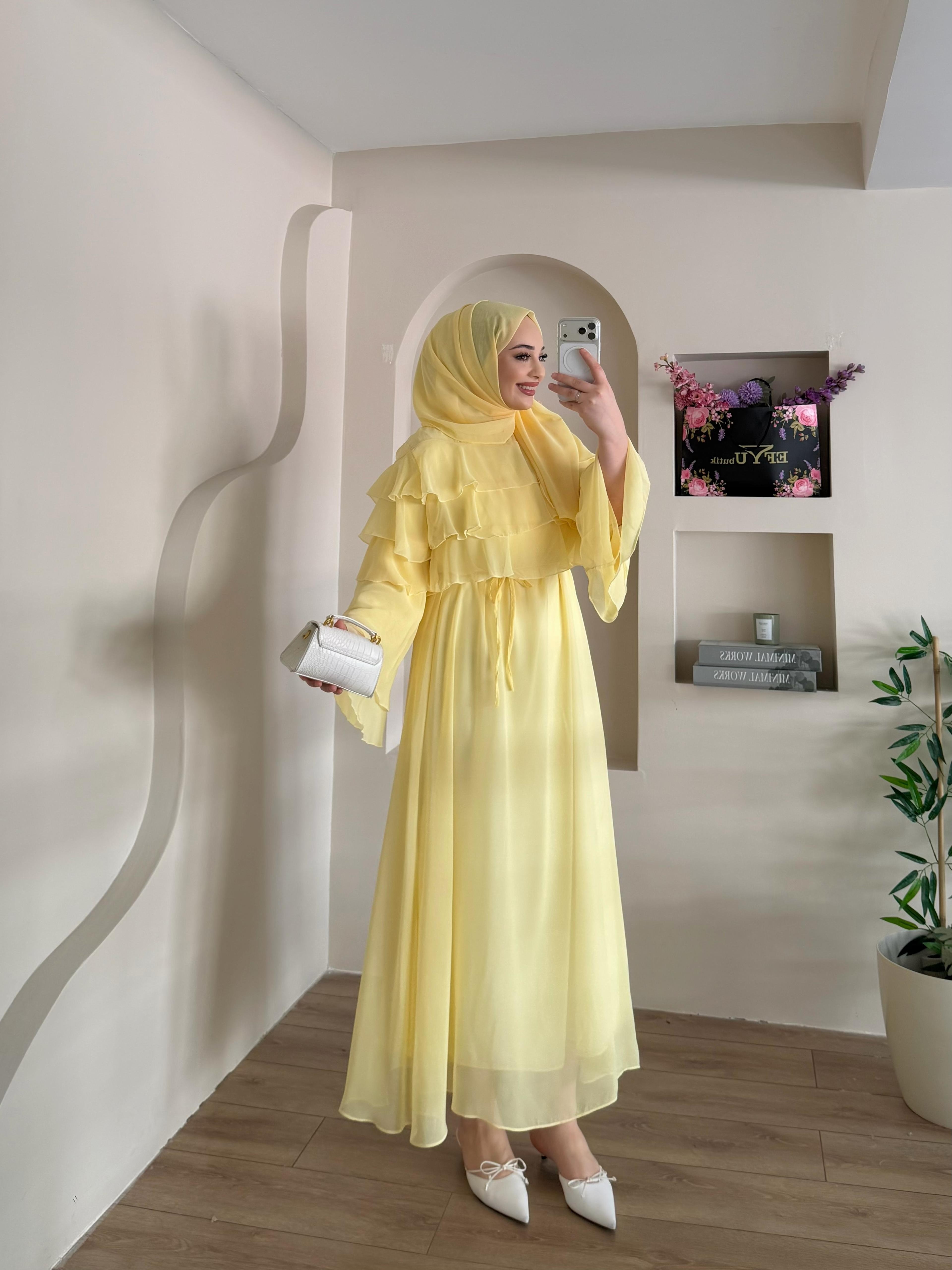 Leona Fırfır Detay Şallı Elbise 