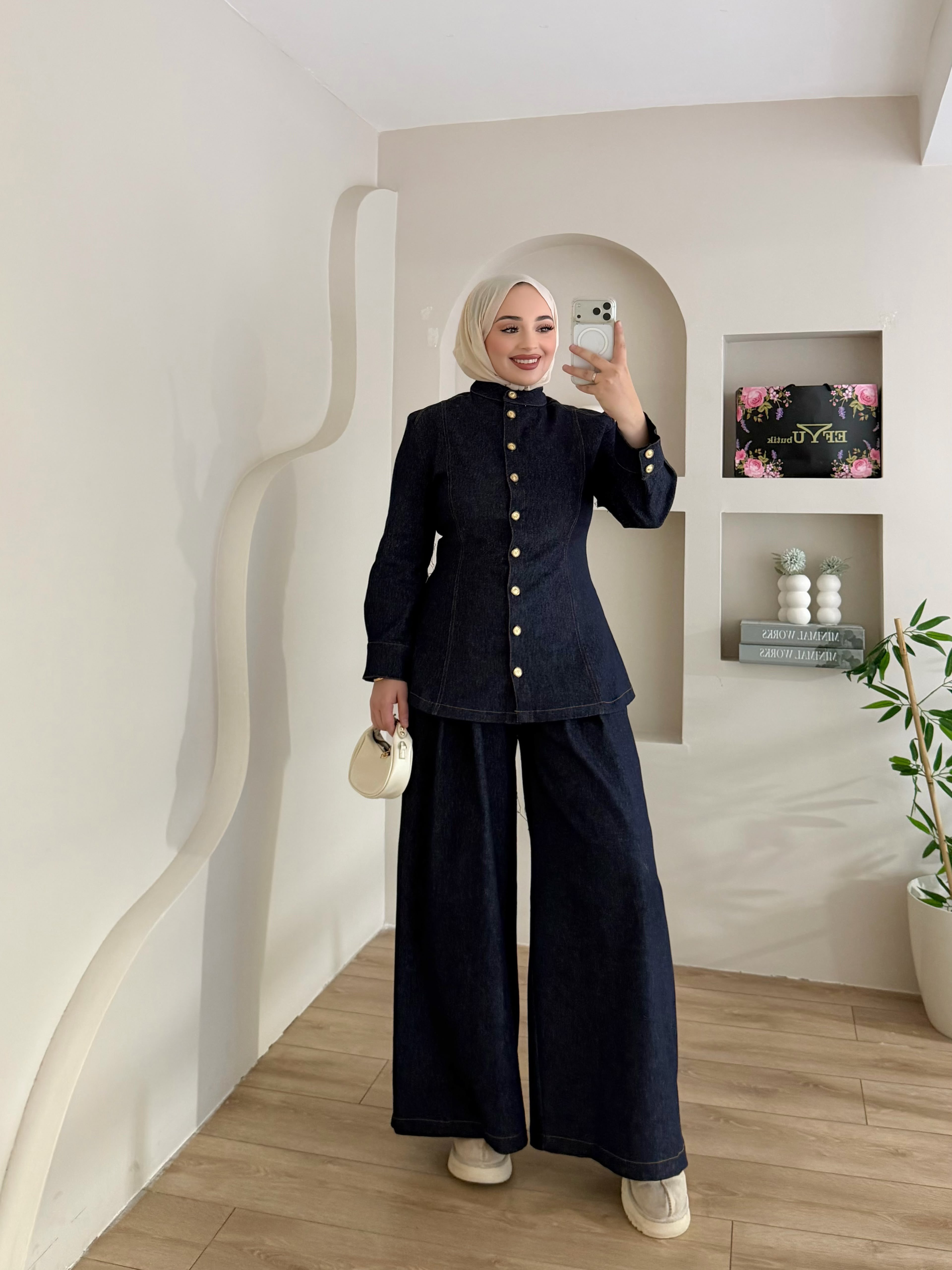 Luis Kuşaklı Kot Pantolonlu Takım