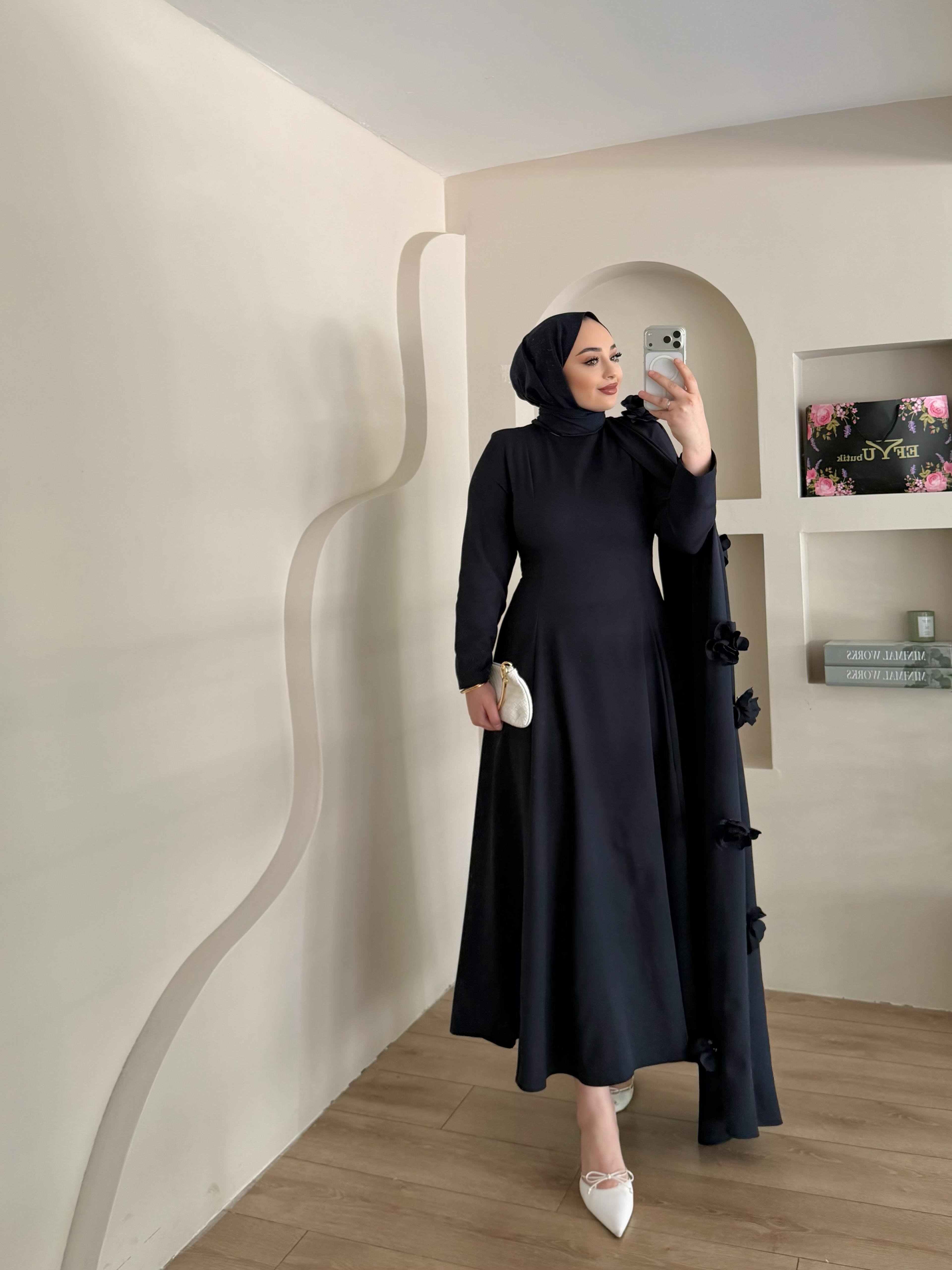 Lurex Gül Detaylı Pelerinli Abiye
