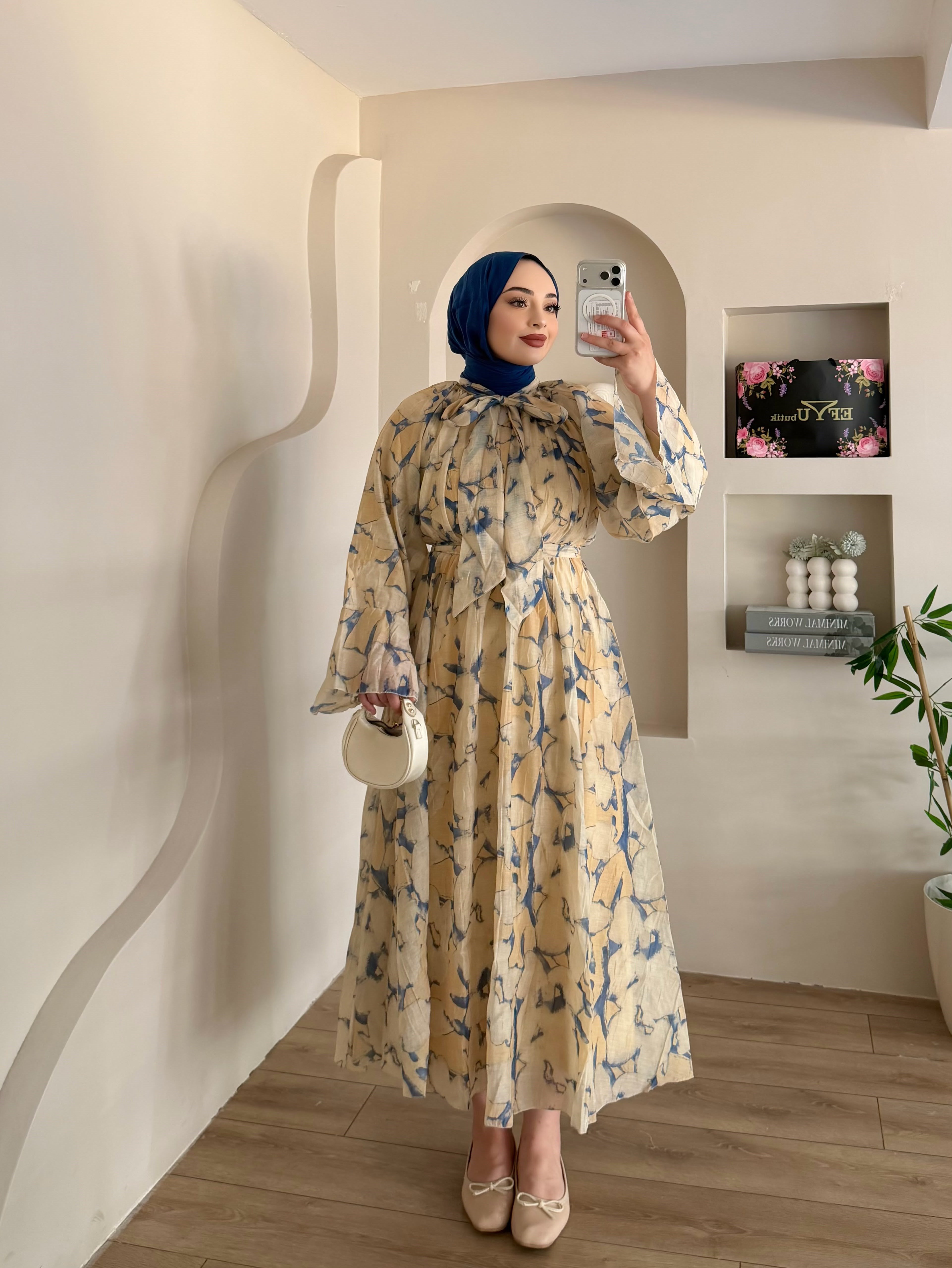 Mango Desenli Vual Elbise