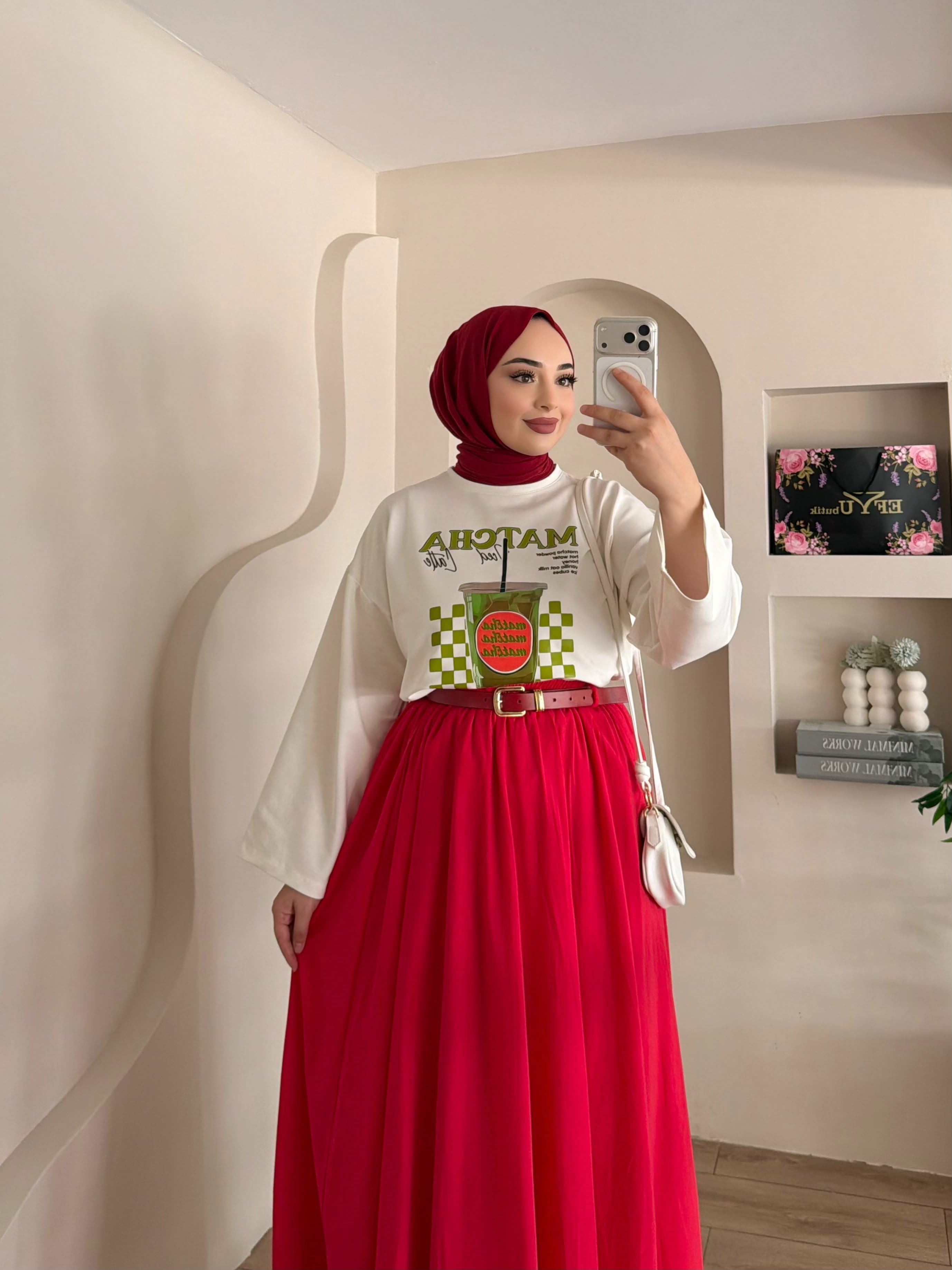 Matcha Baskılı Oversize Bluz