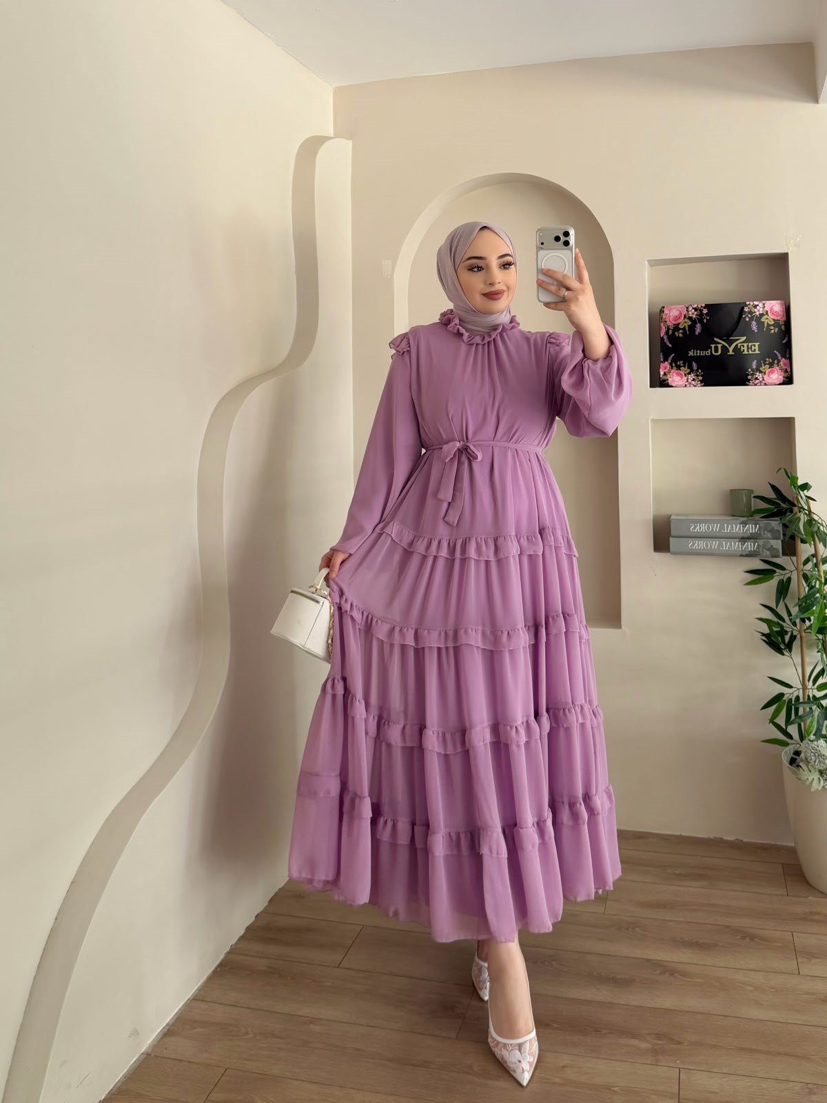 Milena Fırfır Detay Şifon Elbise