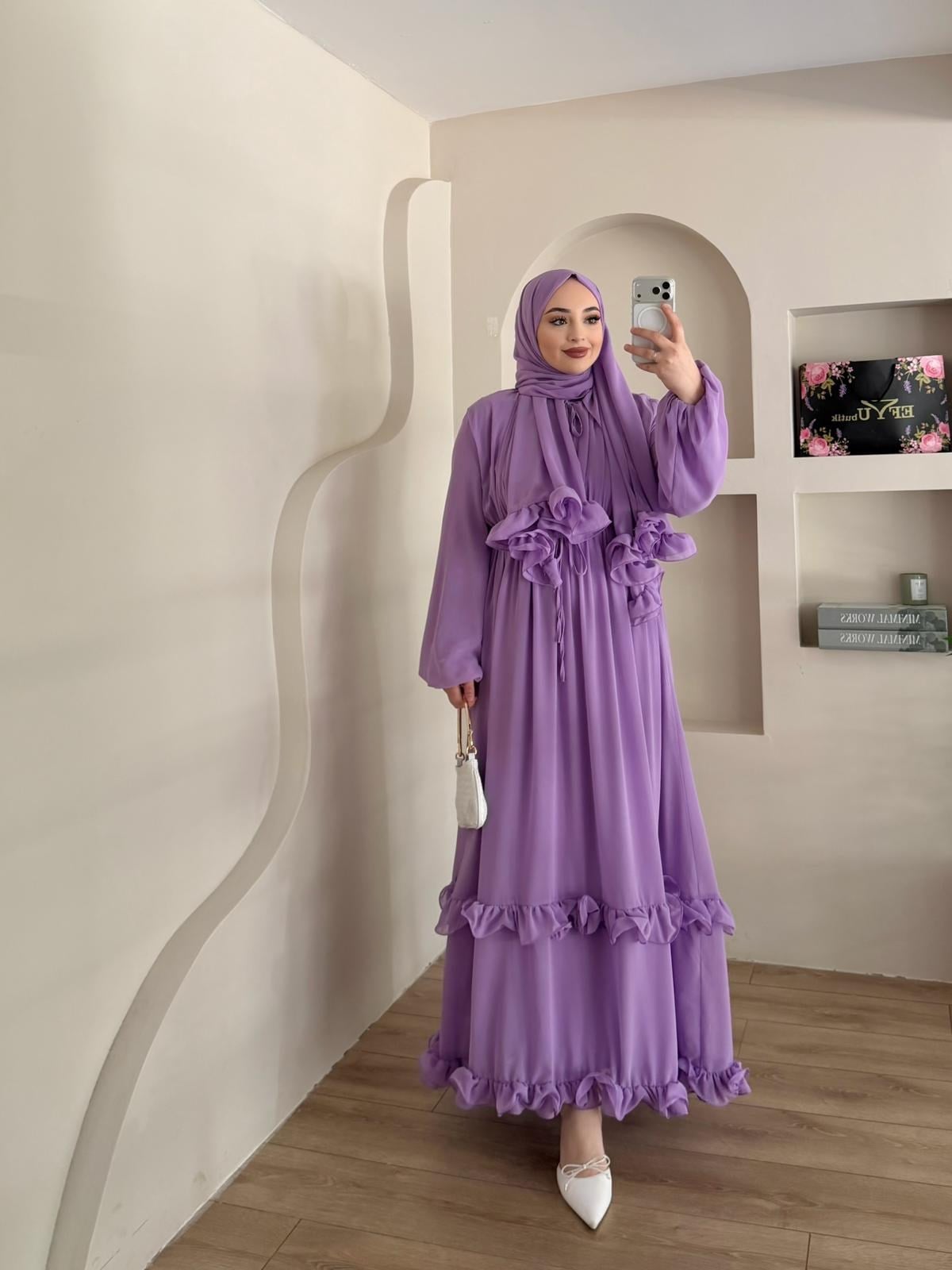 Monisa Fırfır Detay Şallı Elbise