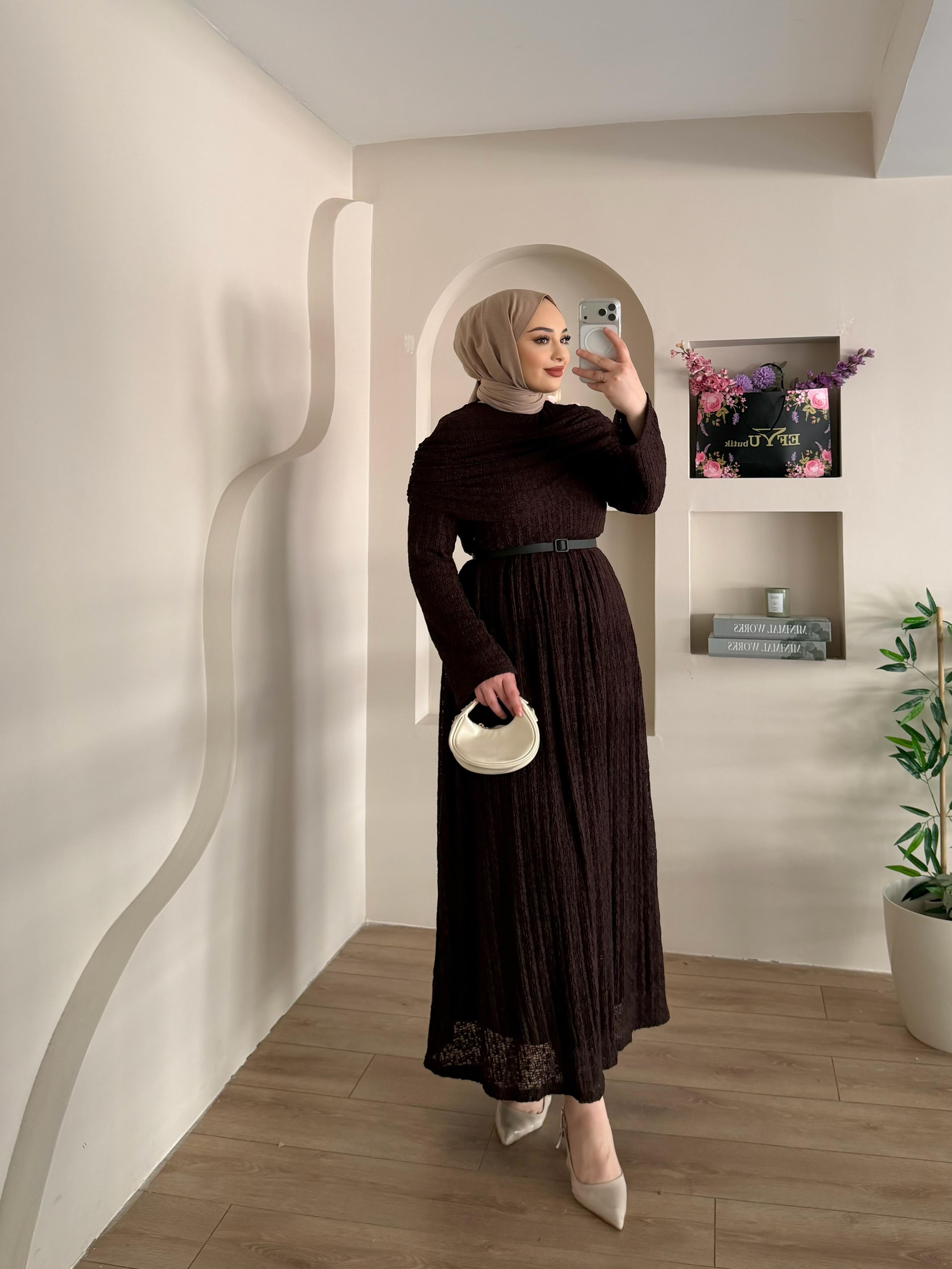 Omuz Volanlı Dantel Tül Elbise