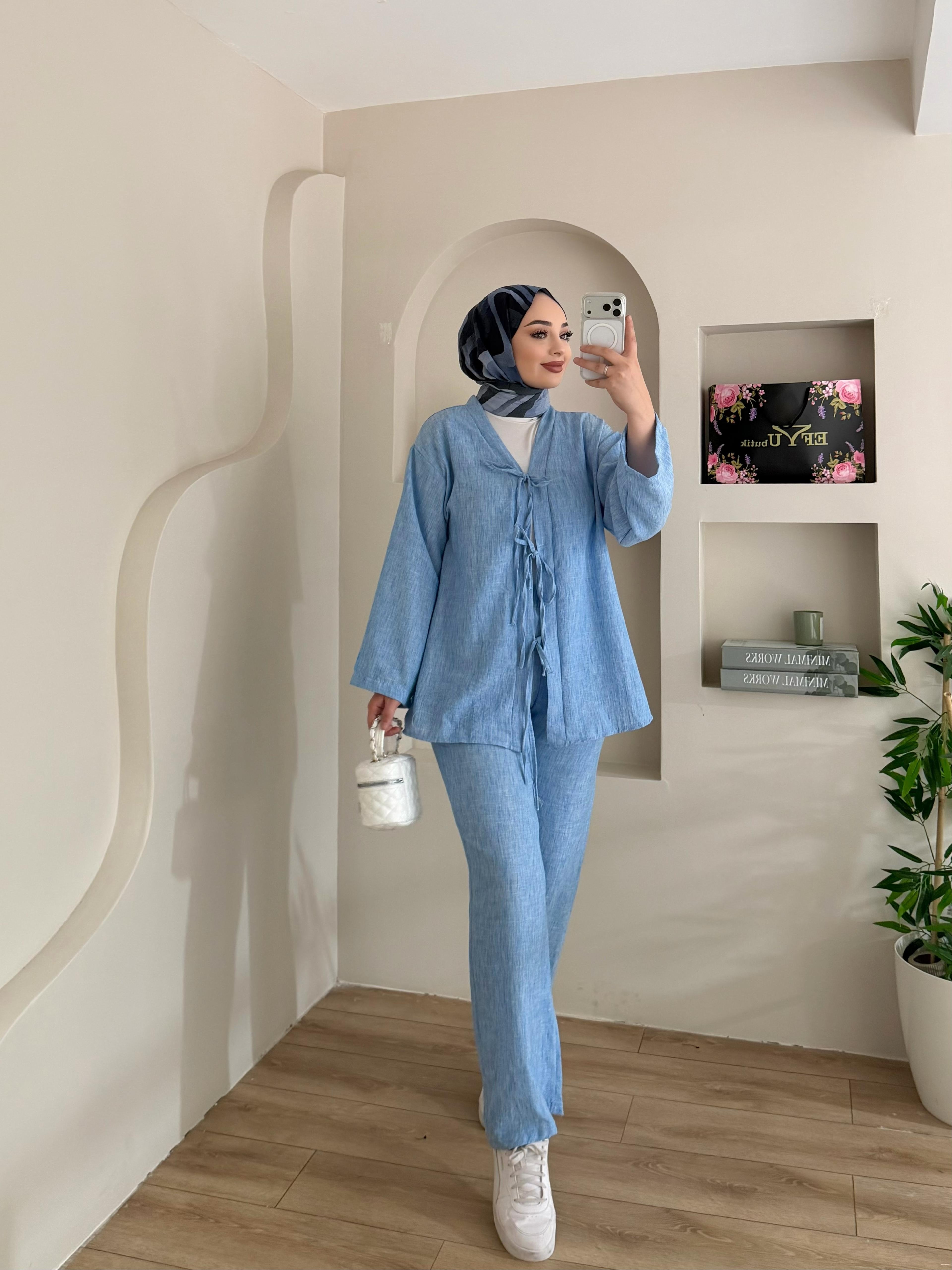 Önü Bağlamalı Kimona Pantalon Takım