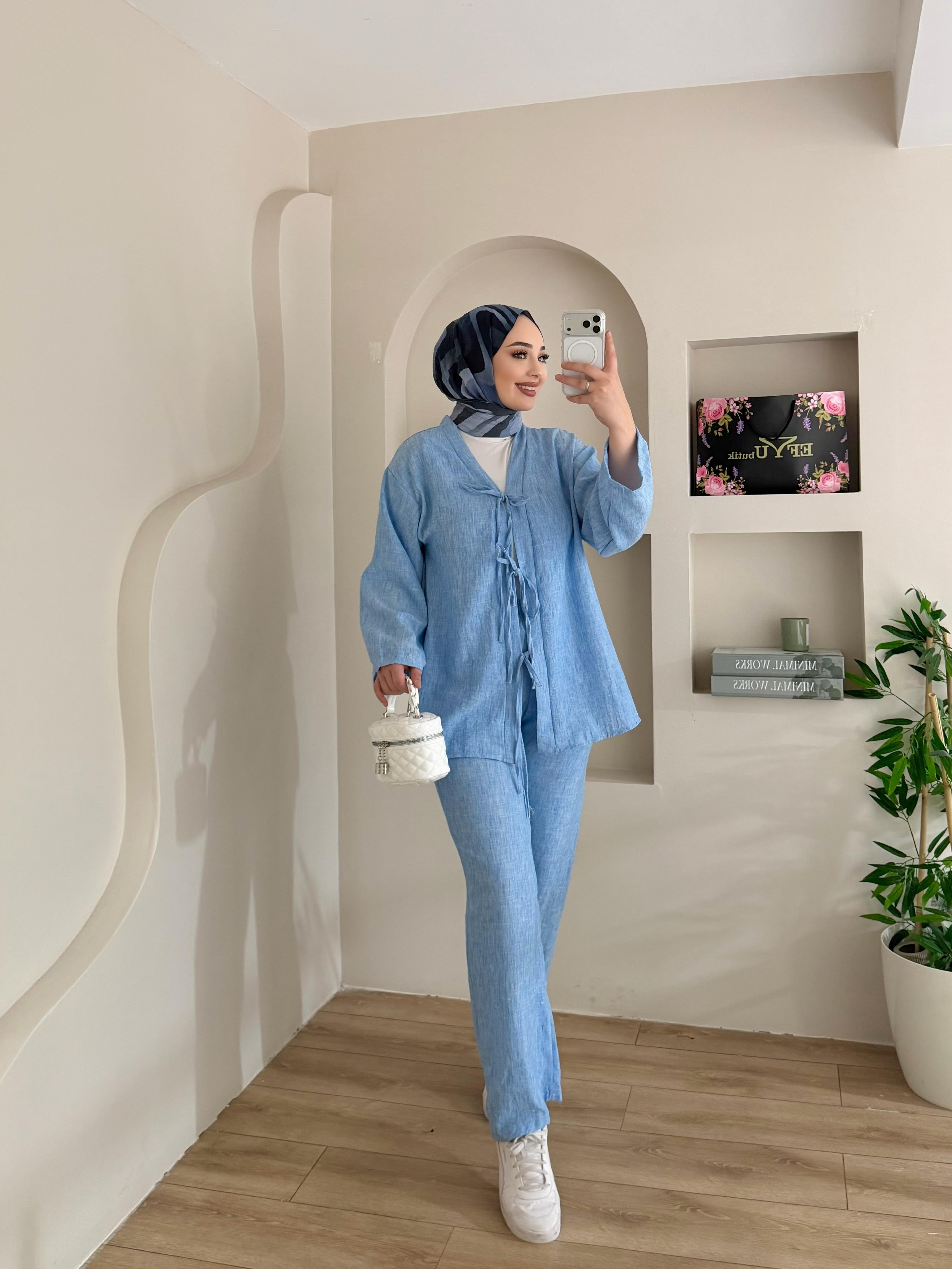 Önü Bağlamalı Kimona Pantalon Takım