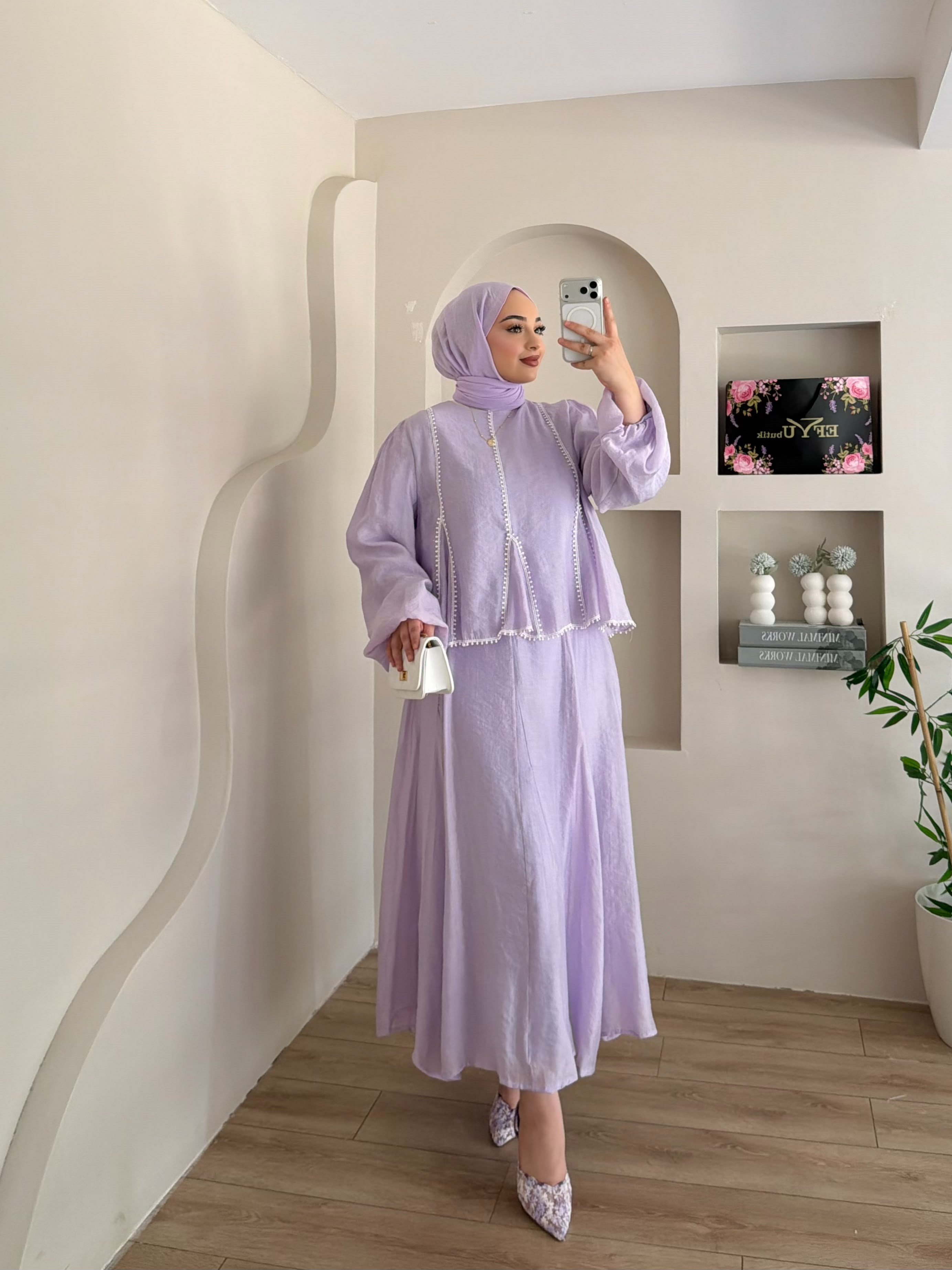 Ponpon Dantel Detaylı Etekli İkili Takım