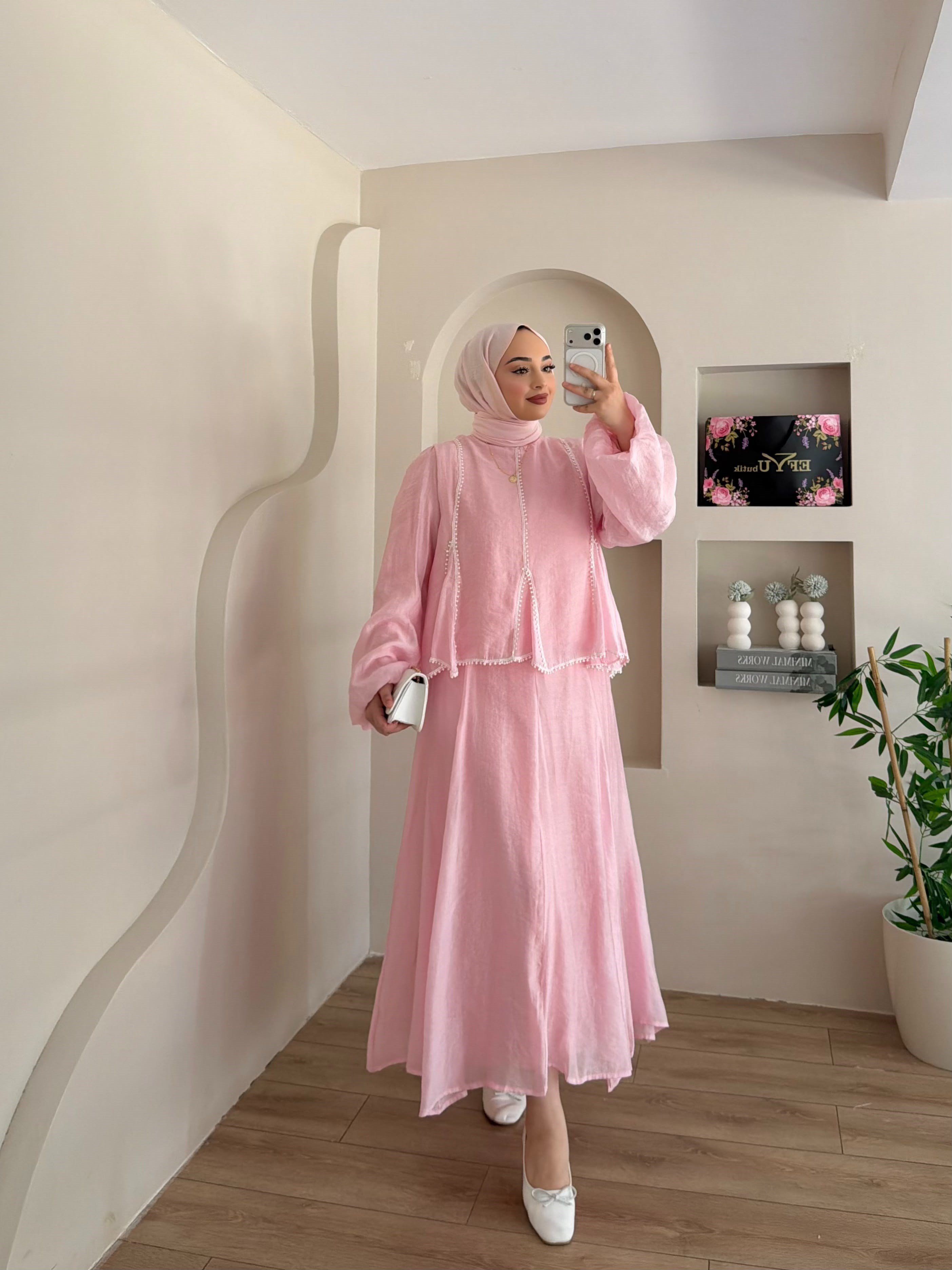 Ponpon Dantel Detaylı Etekli İkili Takım