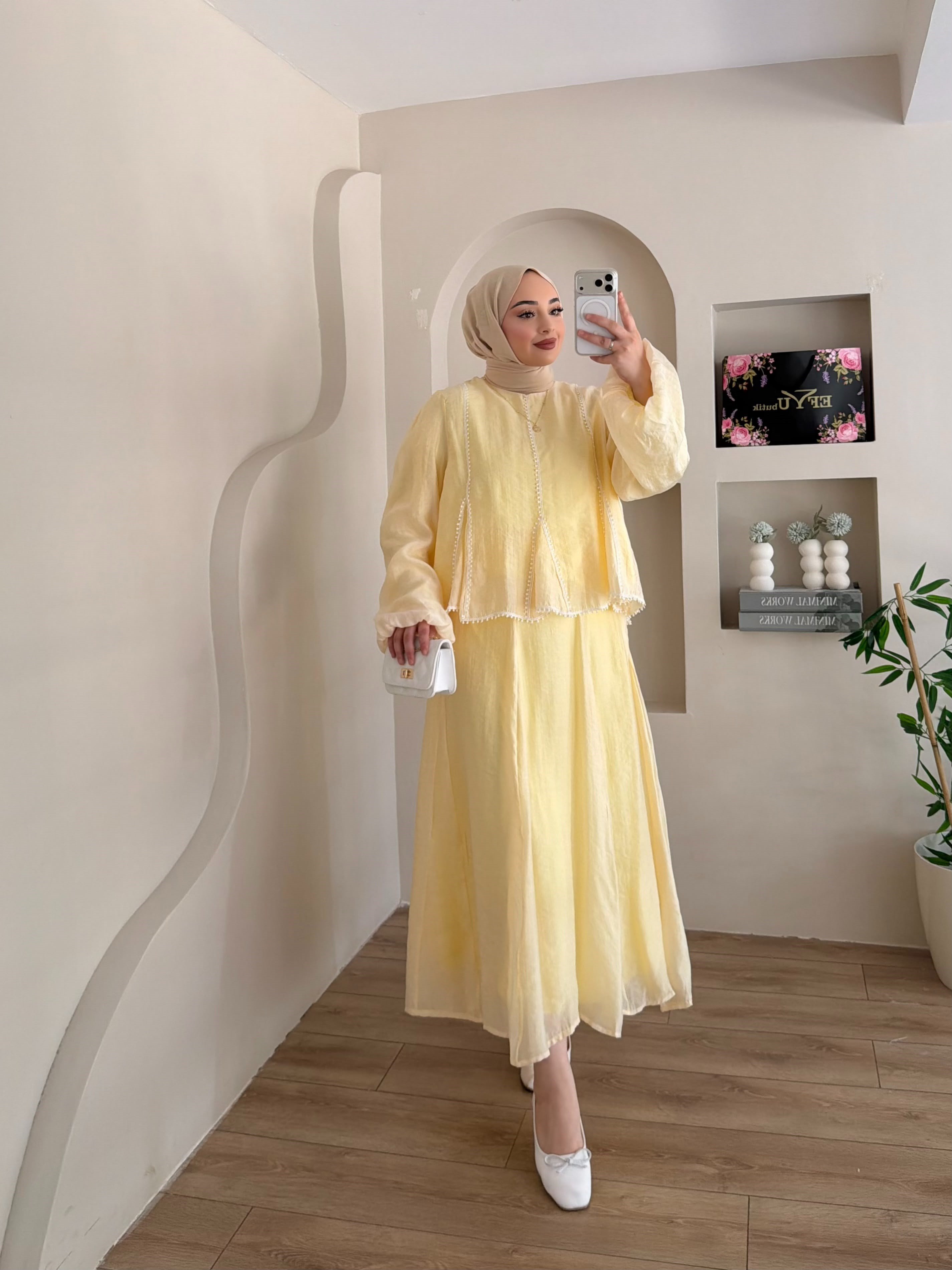 Ponpon Dantel Detaylı Etekli İkili Takım