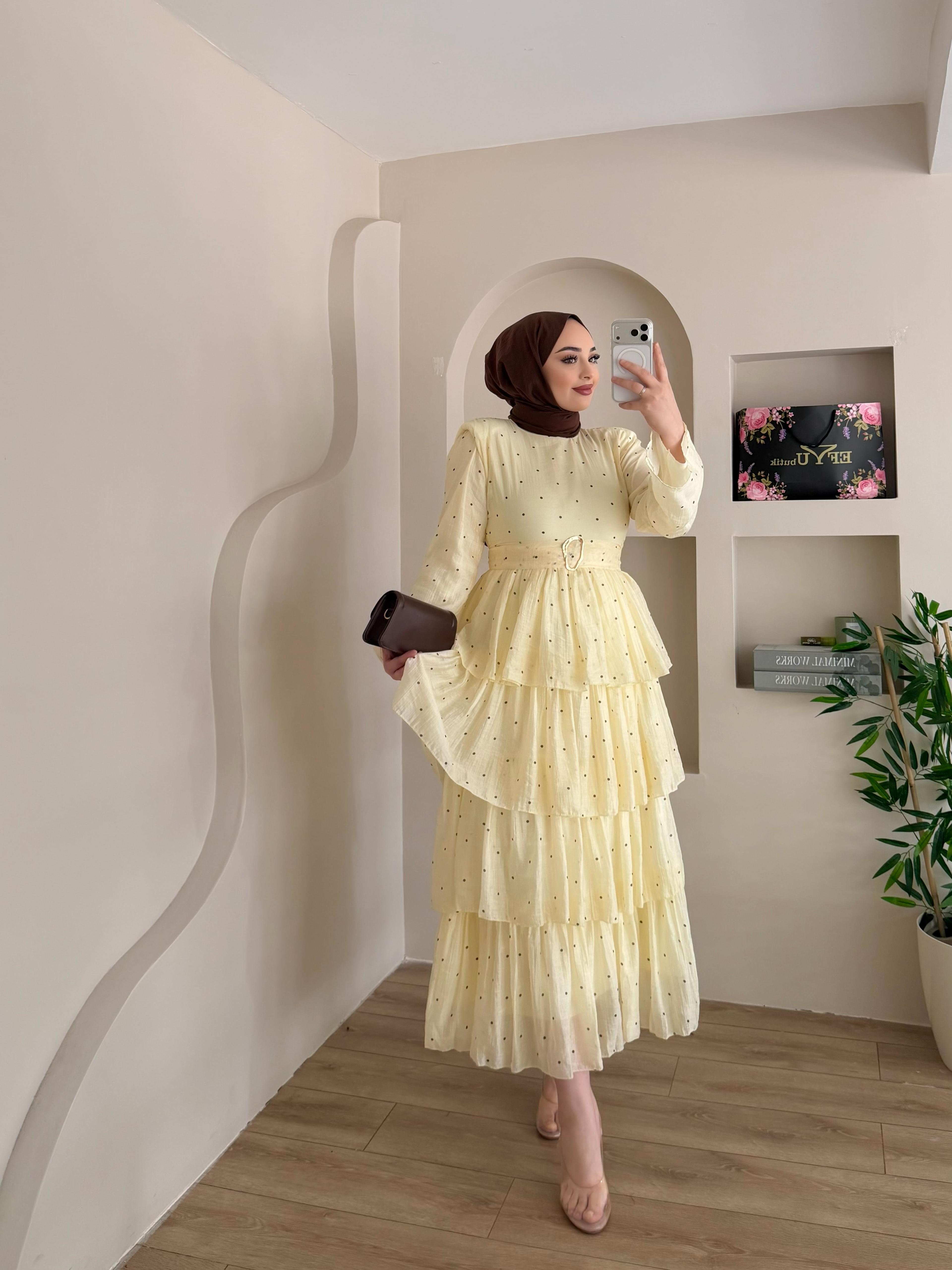 Sia Puantiyeli Kat Detaylı Elbise