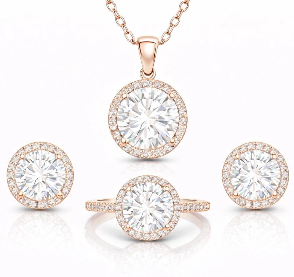 Gümüş Rose Yuvarlak Montür Tek Taş Set