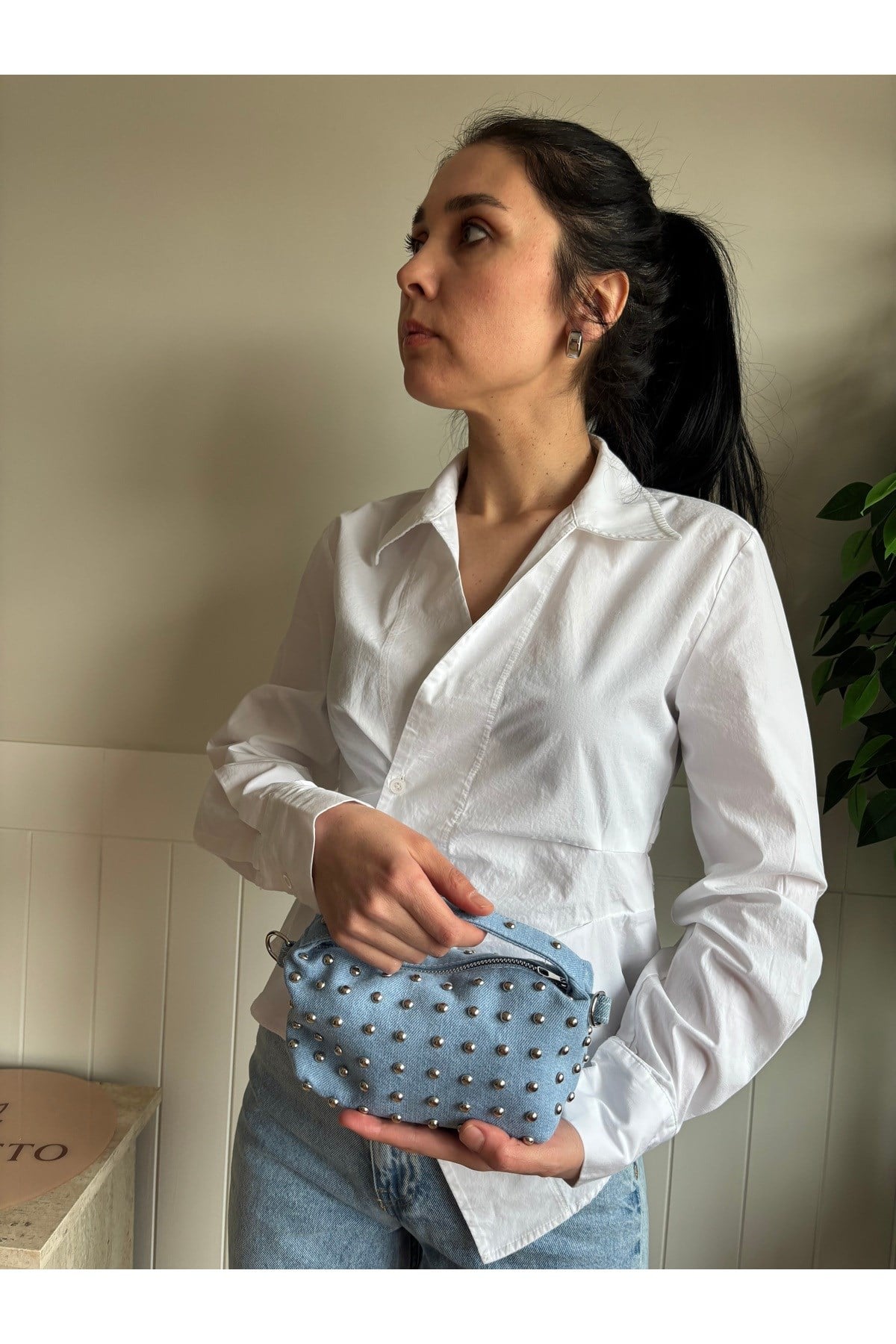 Kadın Elya Model Zımbalı Zincir Askılı Mini El Ve Omuz Çantası