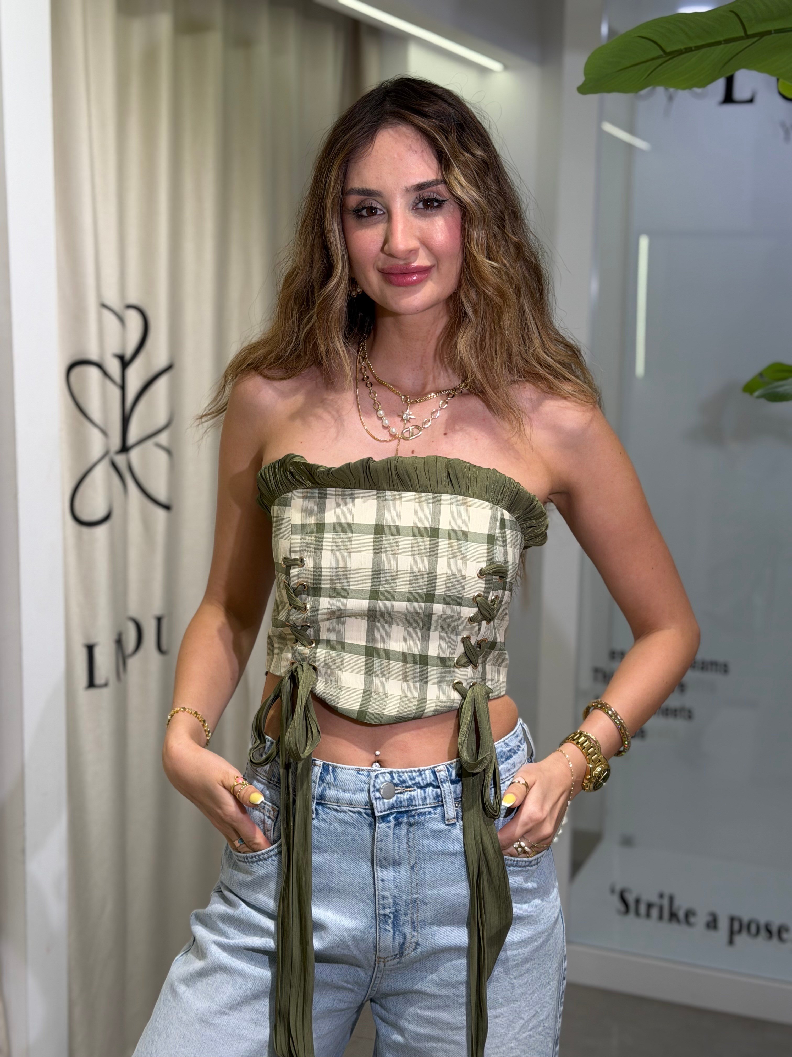 Adelina Ekose Desen Büstiyer Haki