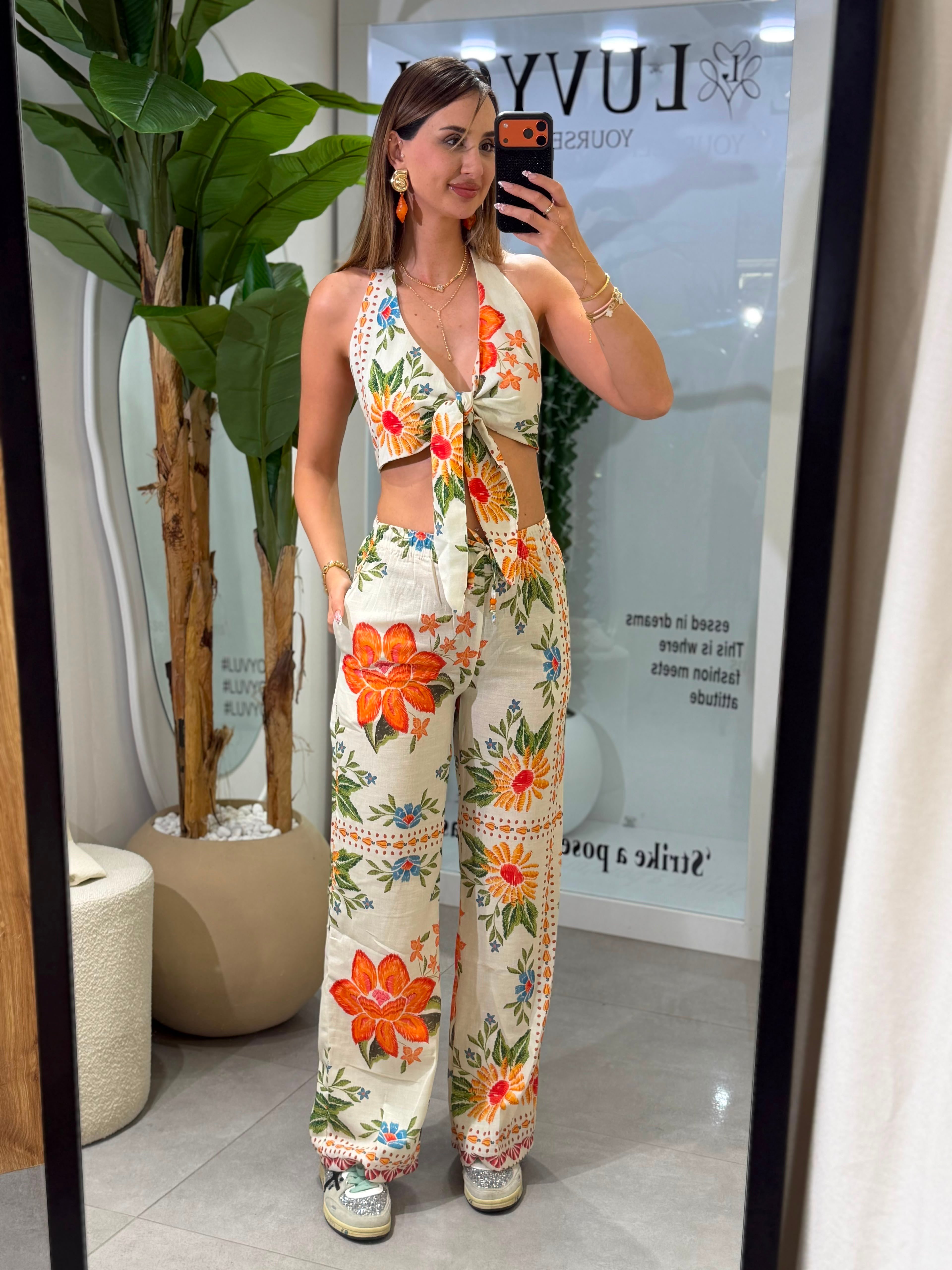 Olivia Desenli Crop Pantolon Takım 