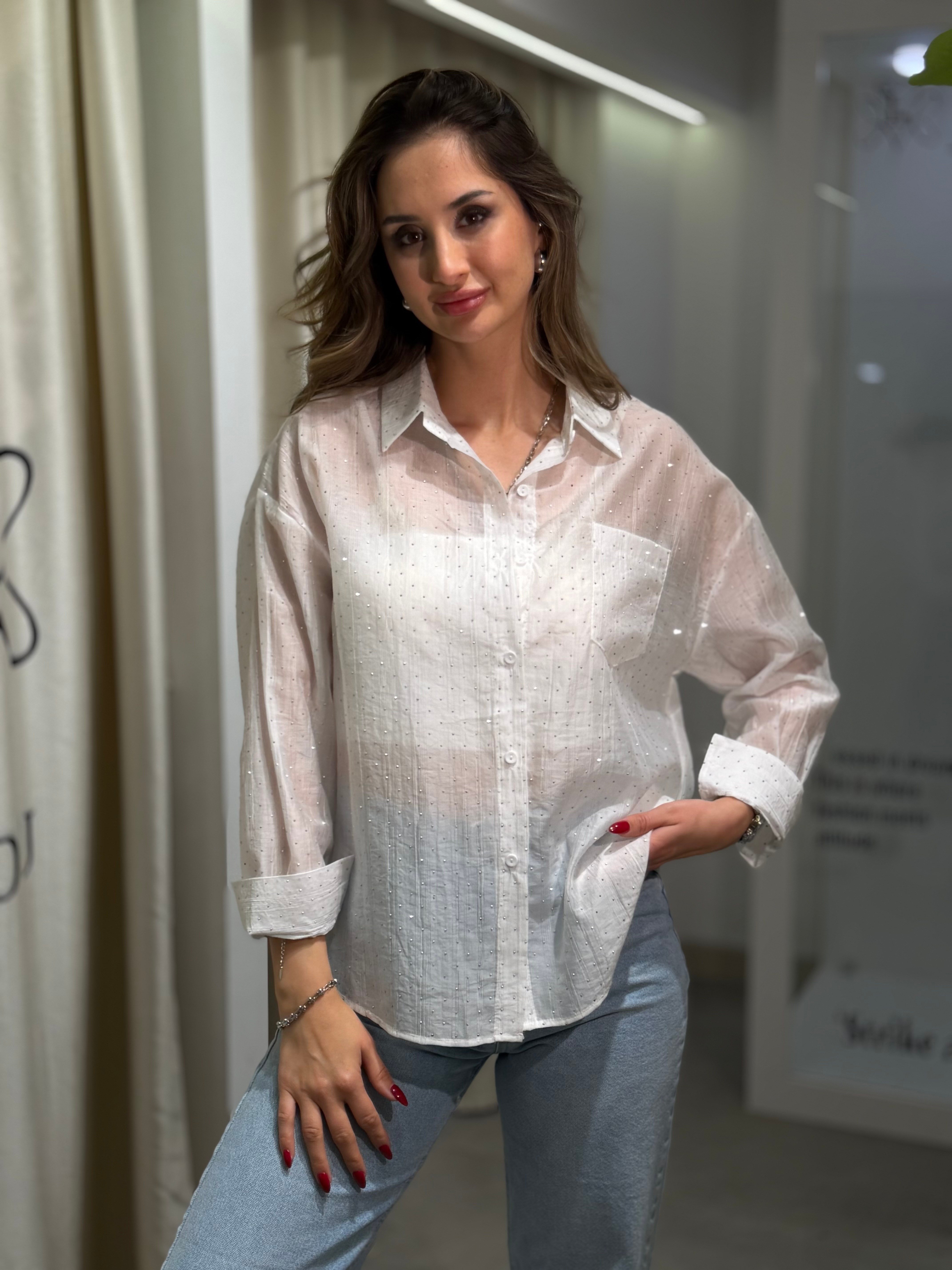 Star Taşlı Gömlek Beyaz