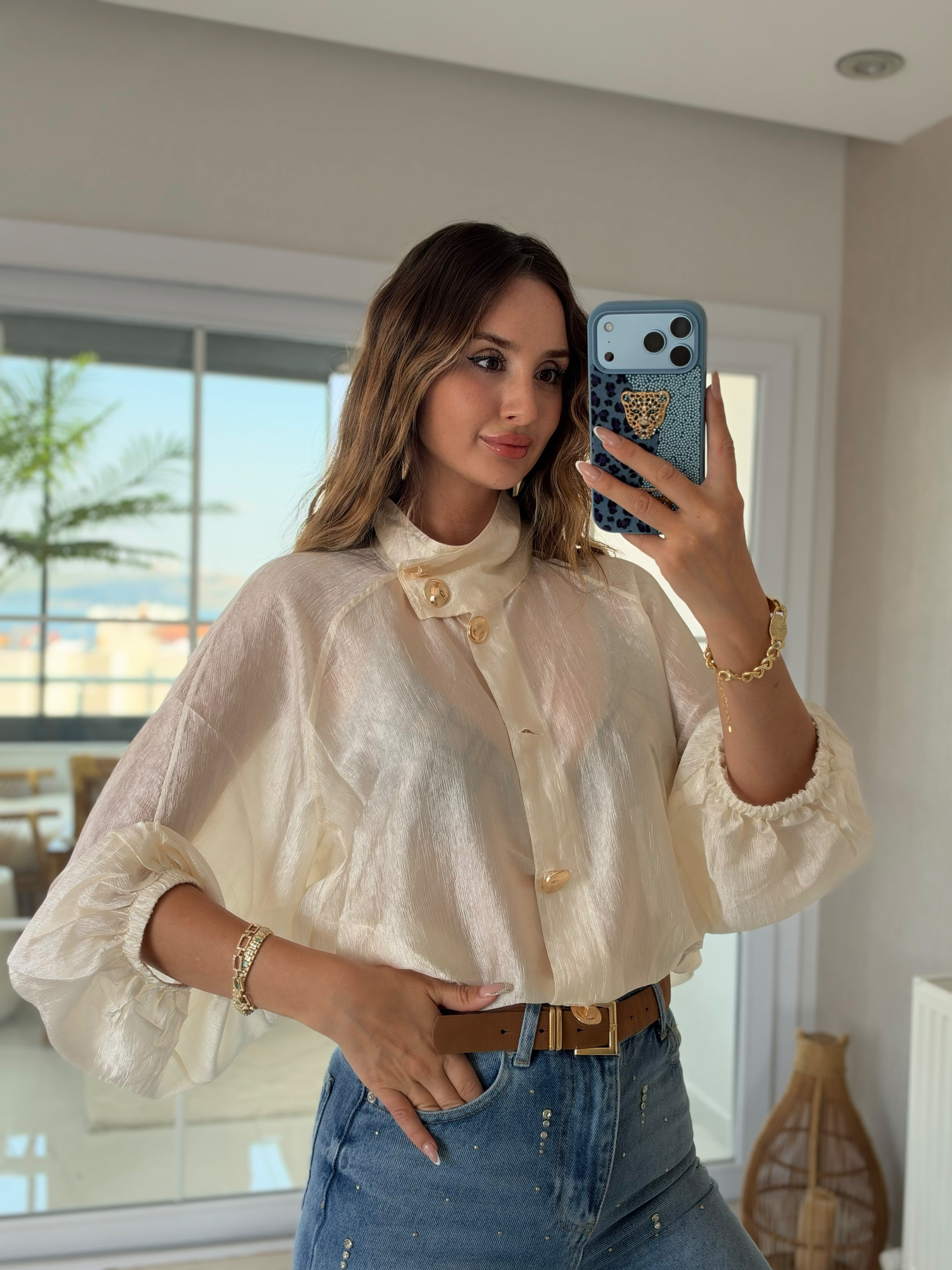 Wendy Dik Yaka Transparan Gömlek 
