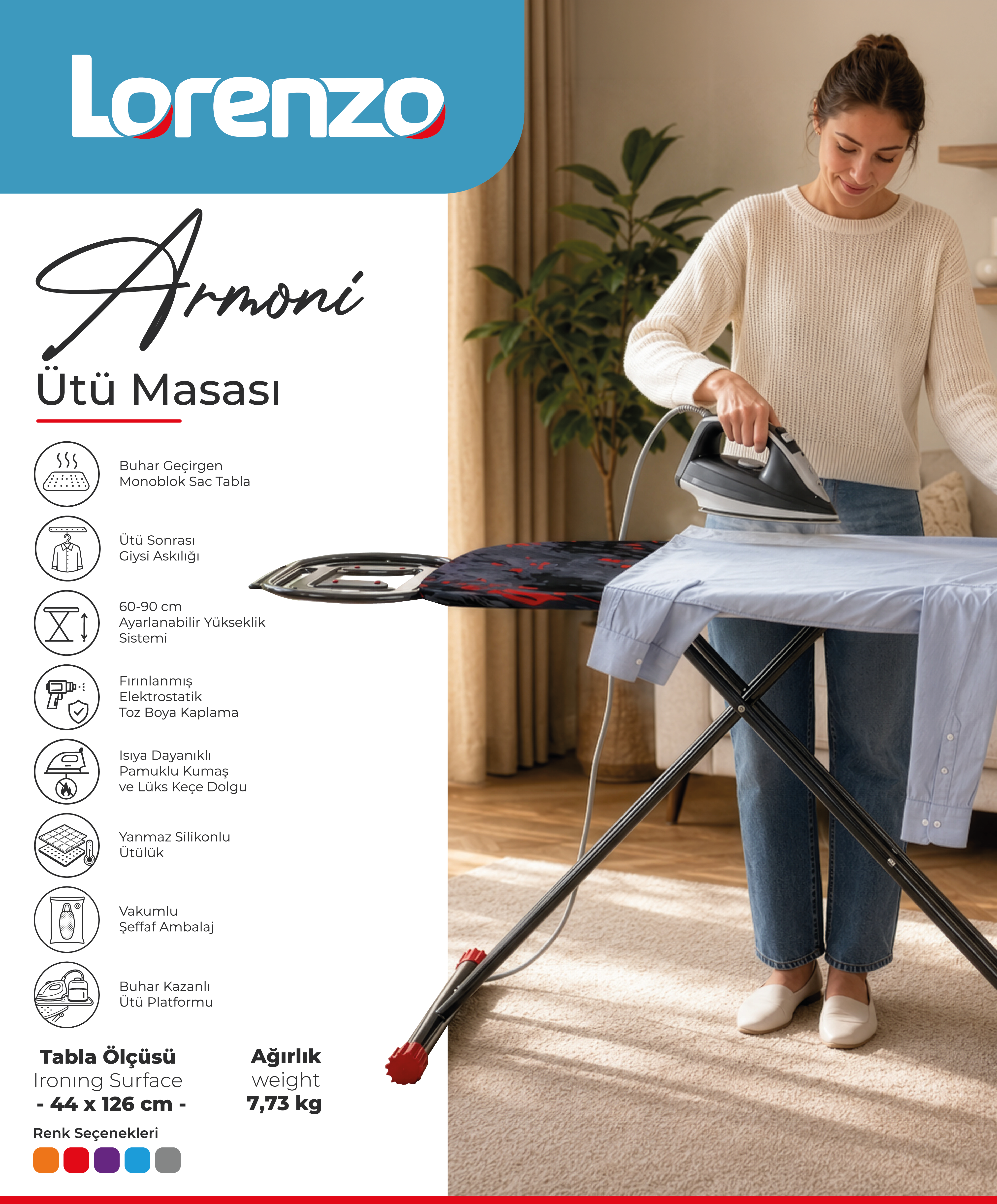 LORENZO - ARMONİ ÜTÜ MASASI 44*126