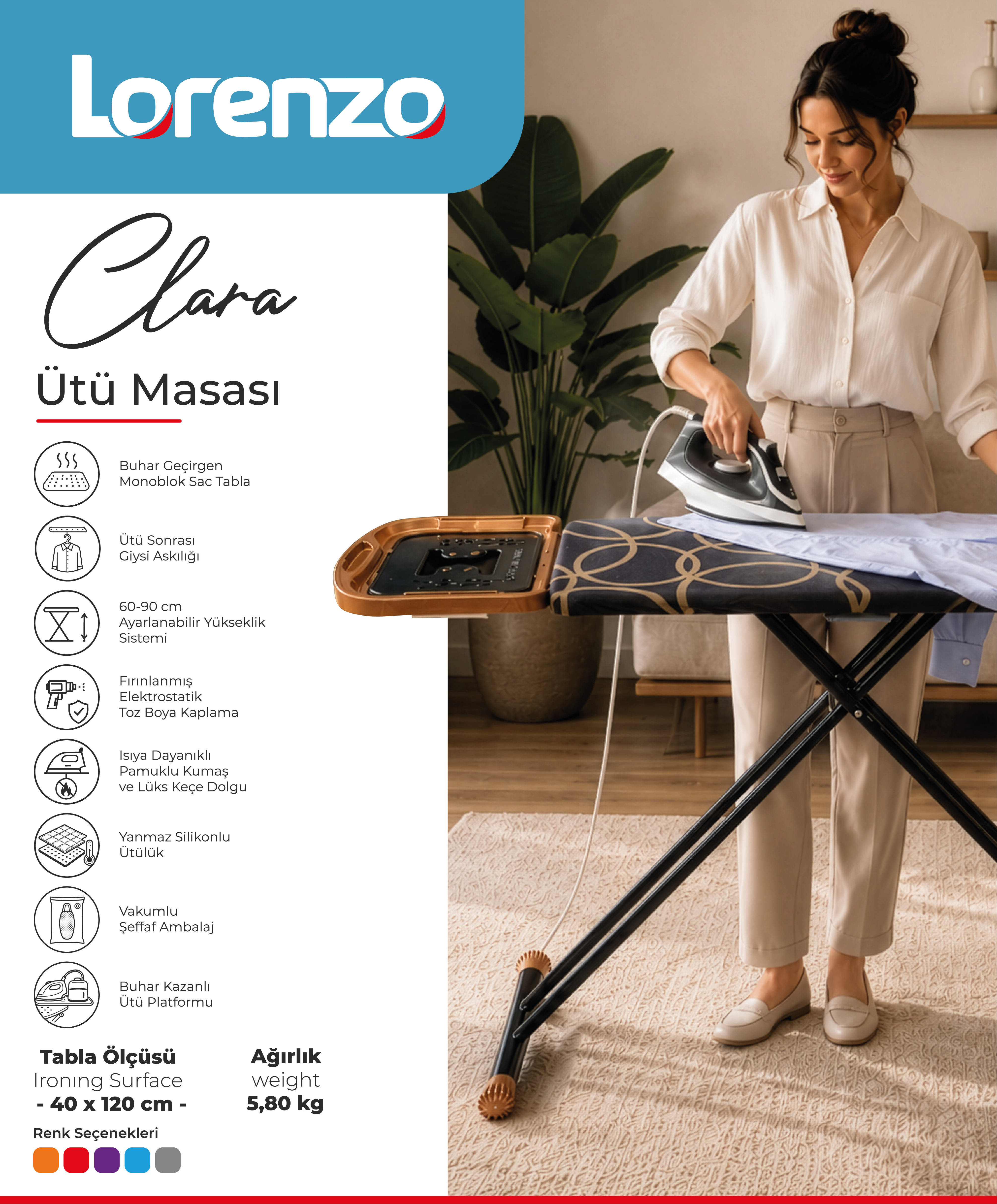 LORENZO - CLARA ÜTÜ MASASI 40*120