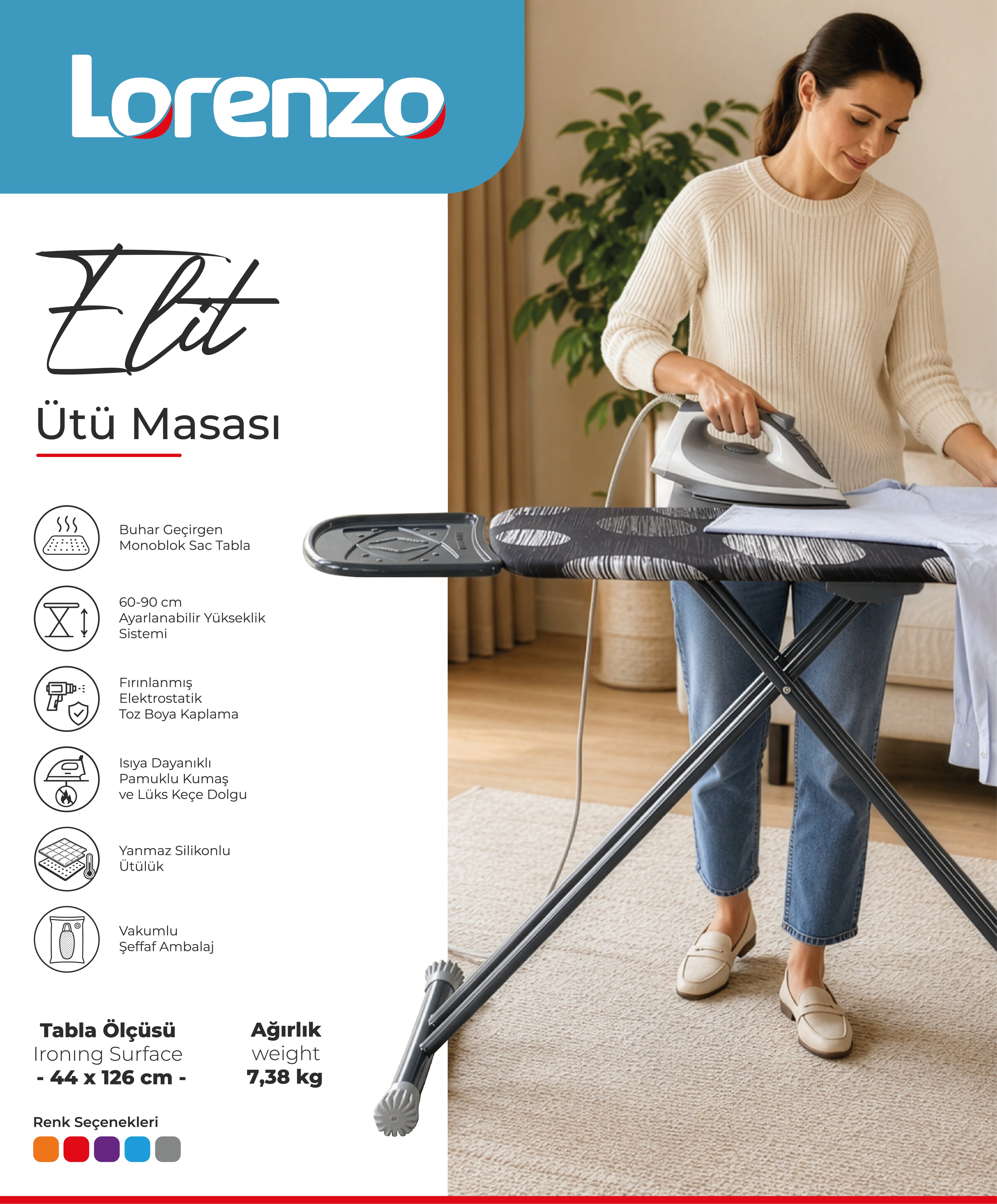 LORENZO - ELİT ÜTÜ MASASI 44*126