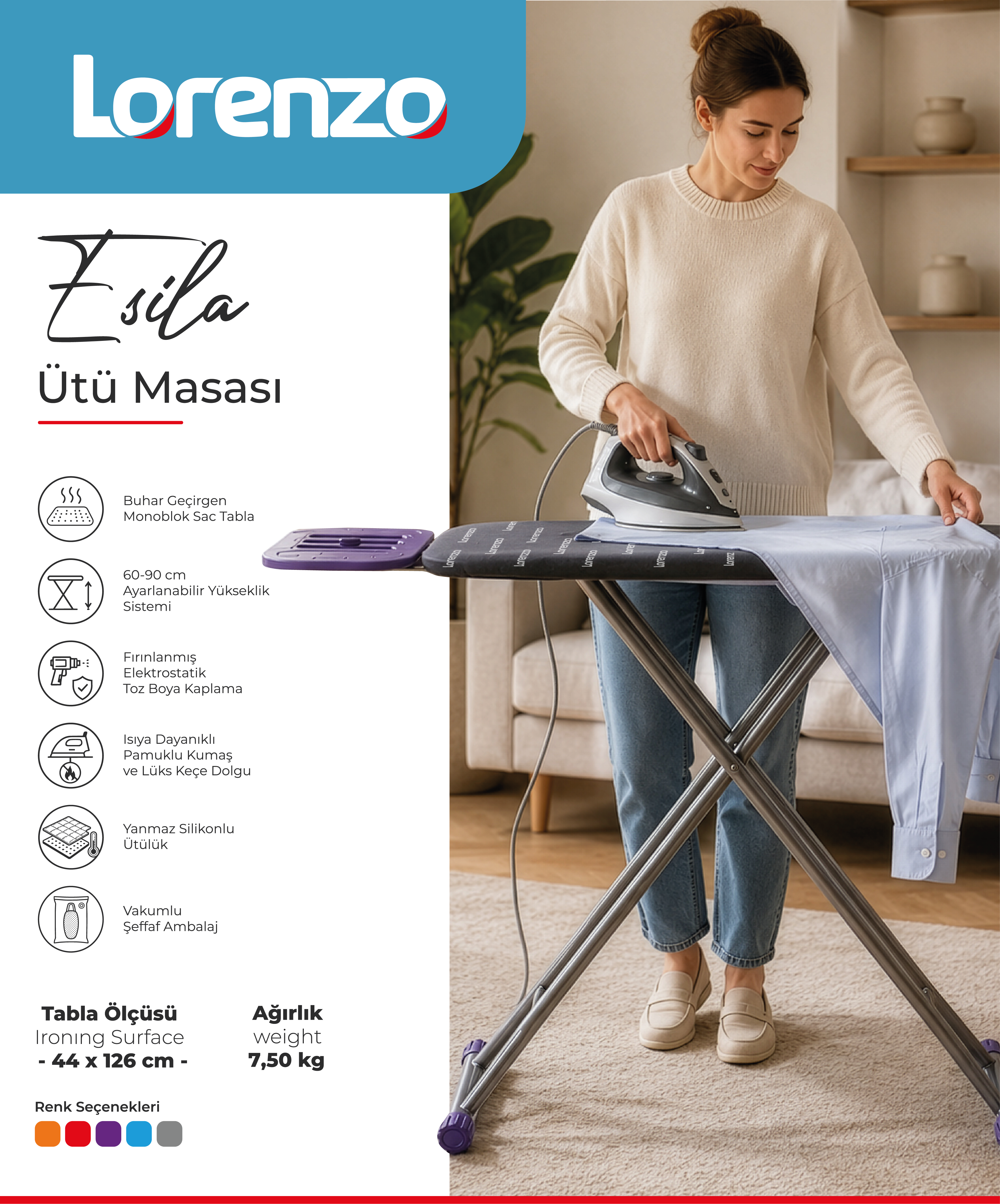 LORENZO - ESİLA ÜTÜ MASASI 44*126