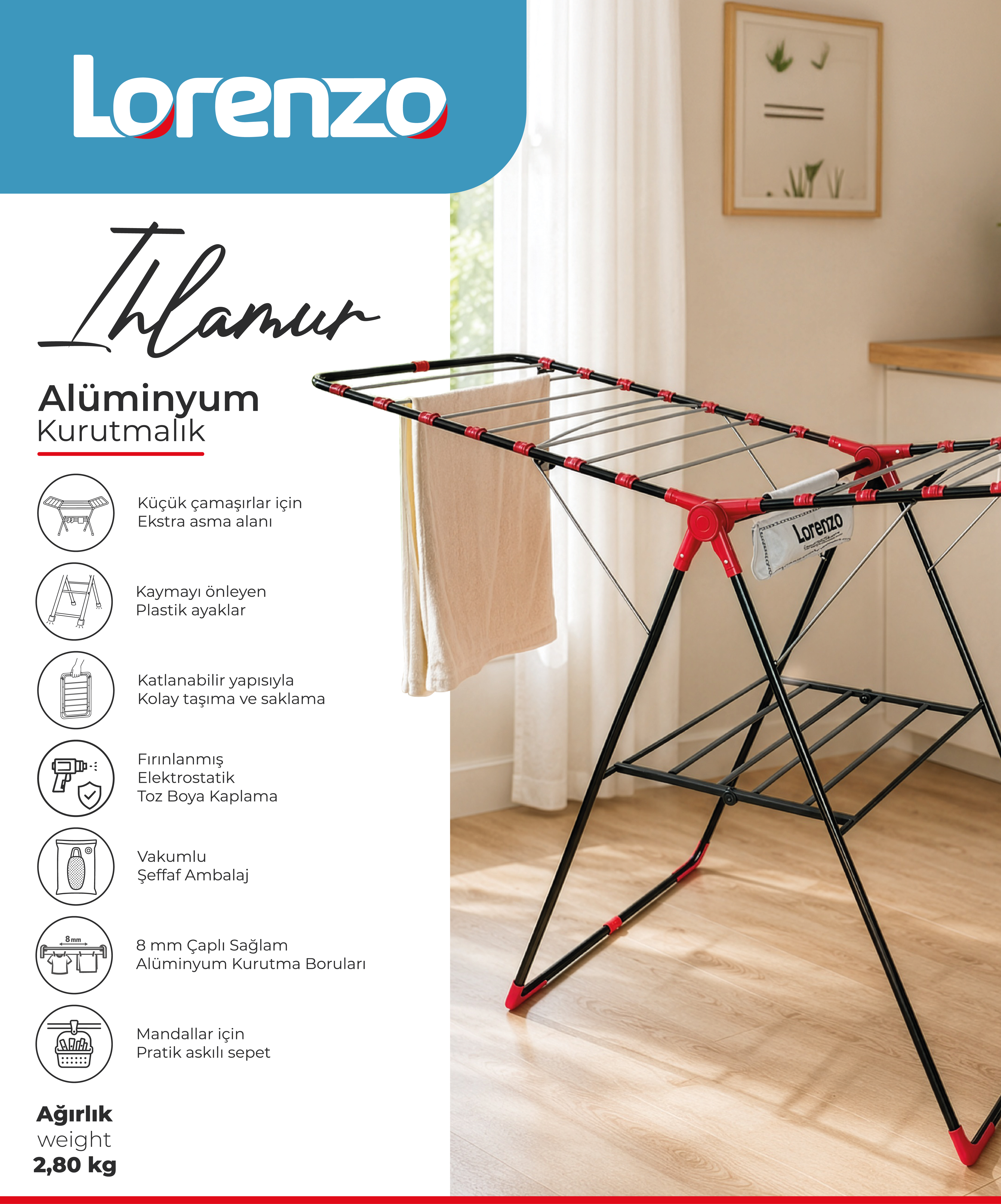 LORENZO - IHLAMUR ALİMİNYUM KURUTMALIK 