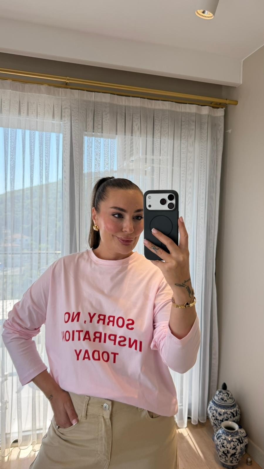 Pembe İnce Sweatshirt