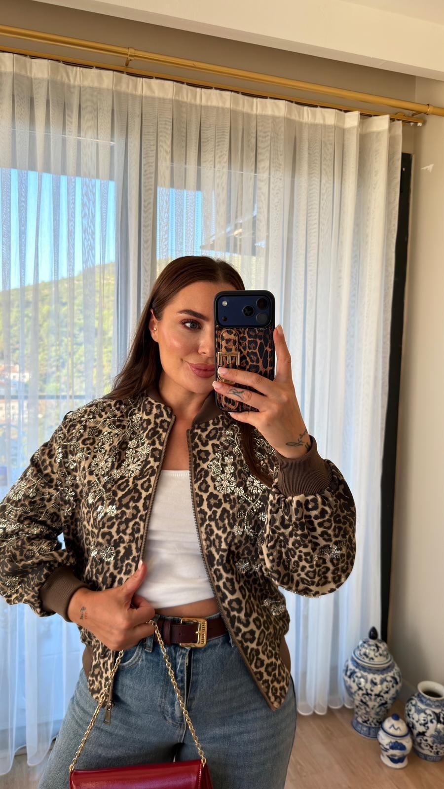 Premium Seri- Taşlı Leopar Ceket 