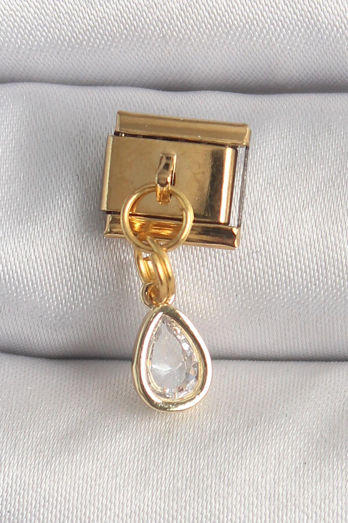 316L Çelik Gold Renk Sallantı Damla Zirkon Taşlı Nomination Charm