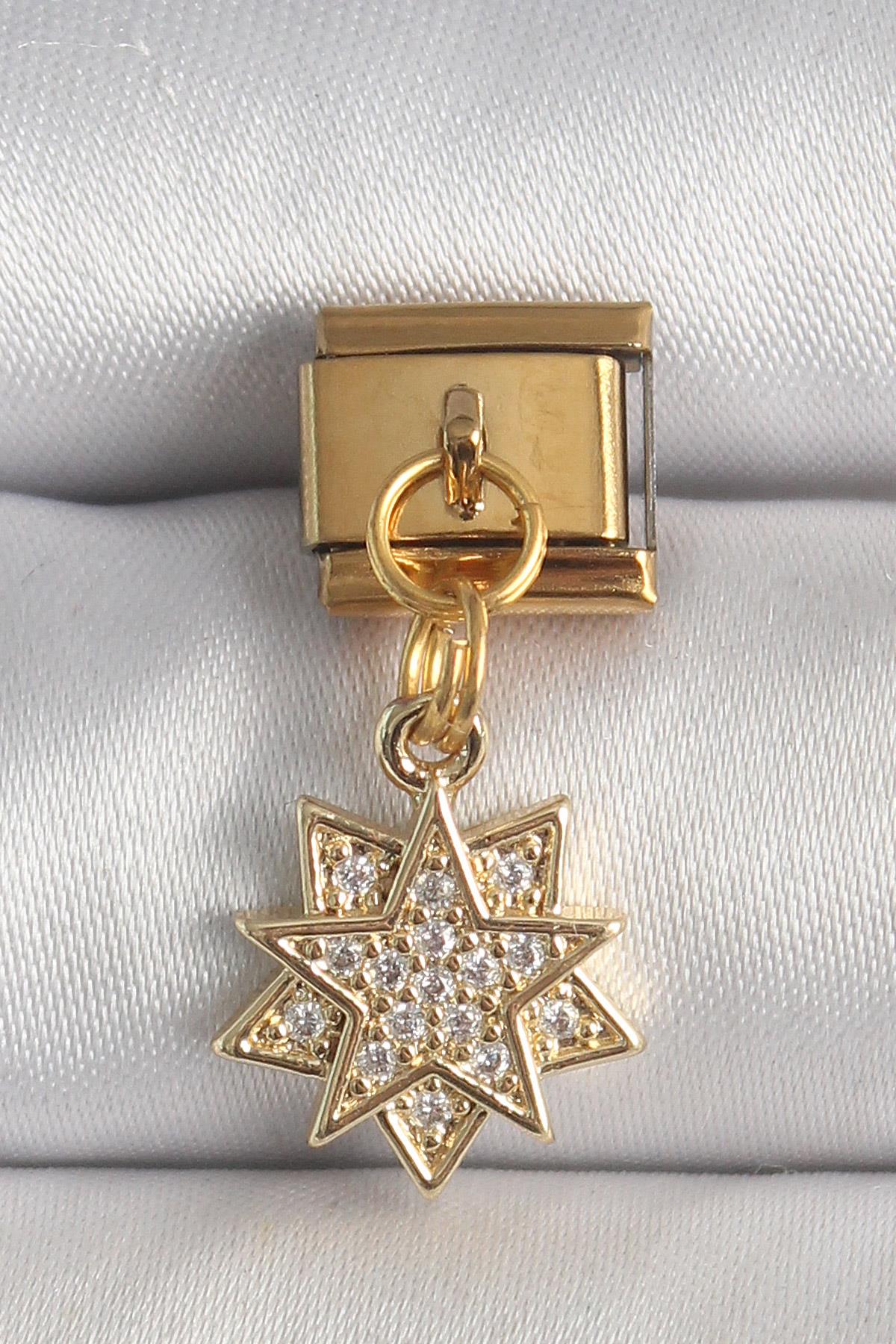 316L Çelik Gold Renk Sallantı Zirkon Taşlı Yıldız Model Nomination Charm