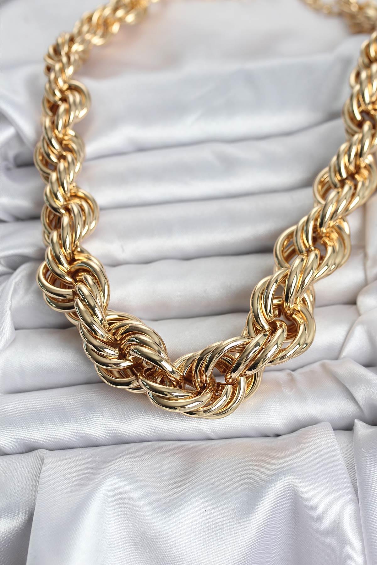 Pirinç Gold Renk Sarmal Halat Model Kadın Kolye