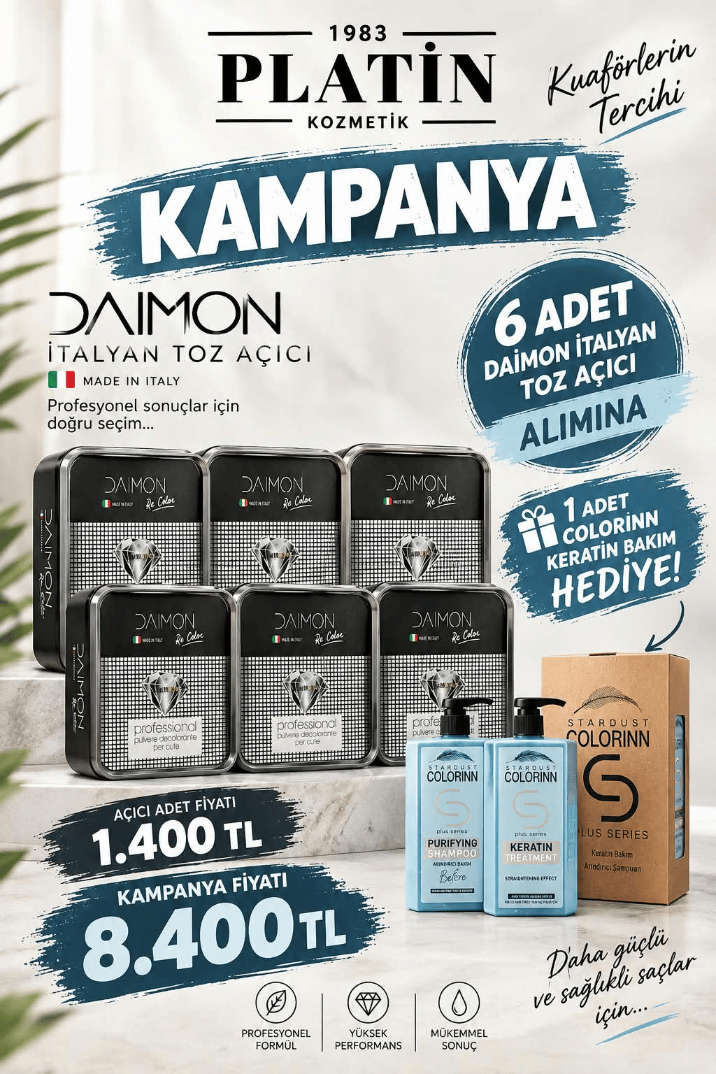6 ADET DAIMON İTALYAN TOZ AÇICI ALIMINA COLORINN KERATİN BAKIM SETİ HEDİYE