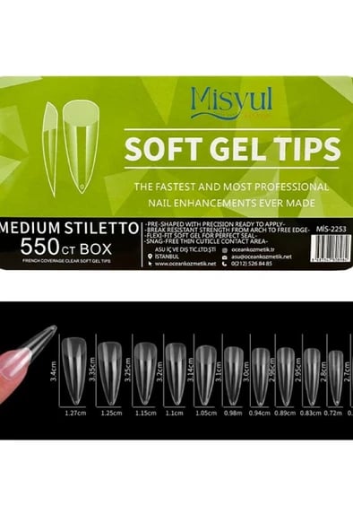 MİSYUL BY OCEAN SOFT GEL TİPS TIRNAK MEDİUM STİLETTO 550'Lİ 