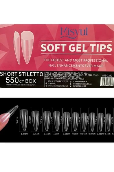 MİSYUL BY OCEAN SOFT GEL TİPS TIRNAK SHORT STİLETTO 550'Lİ