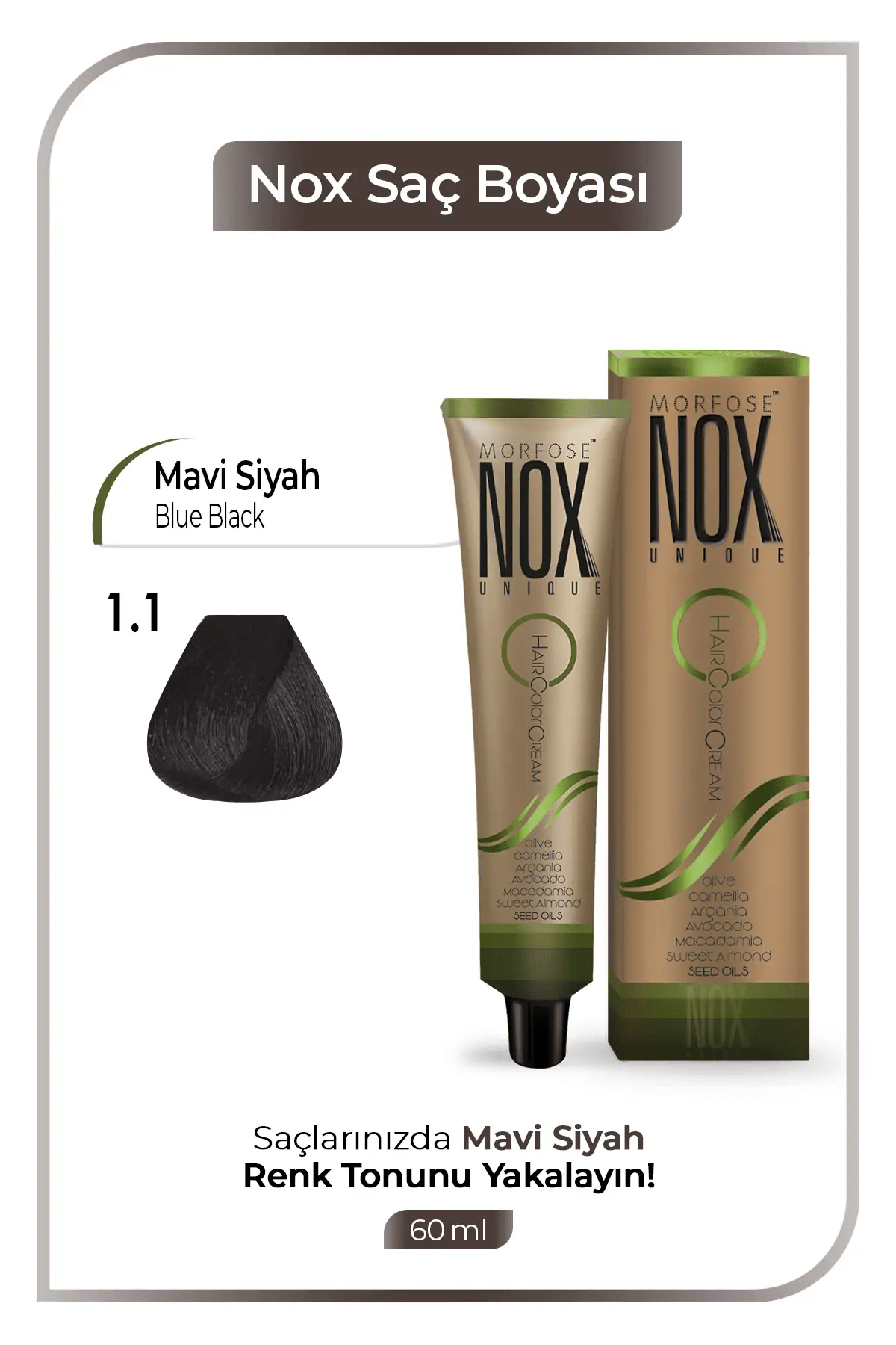 NOX HERBAL SAÇ BOYASI 1.1- MAVİ SİYAH 60ML.