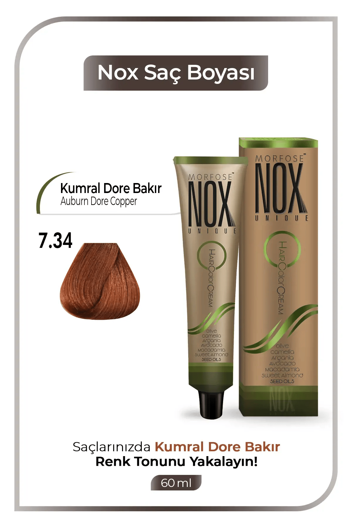 NOX HERBAL SAÇ BOYASI 7.34- AÇIK KUMRAL DORE BAKIR 60ML.