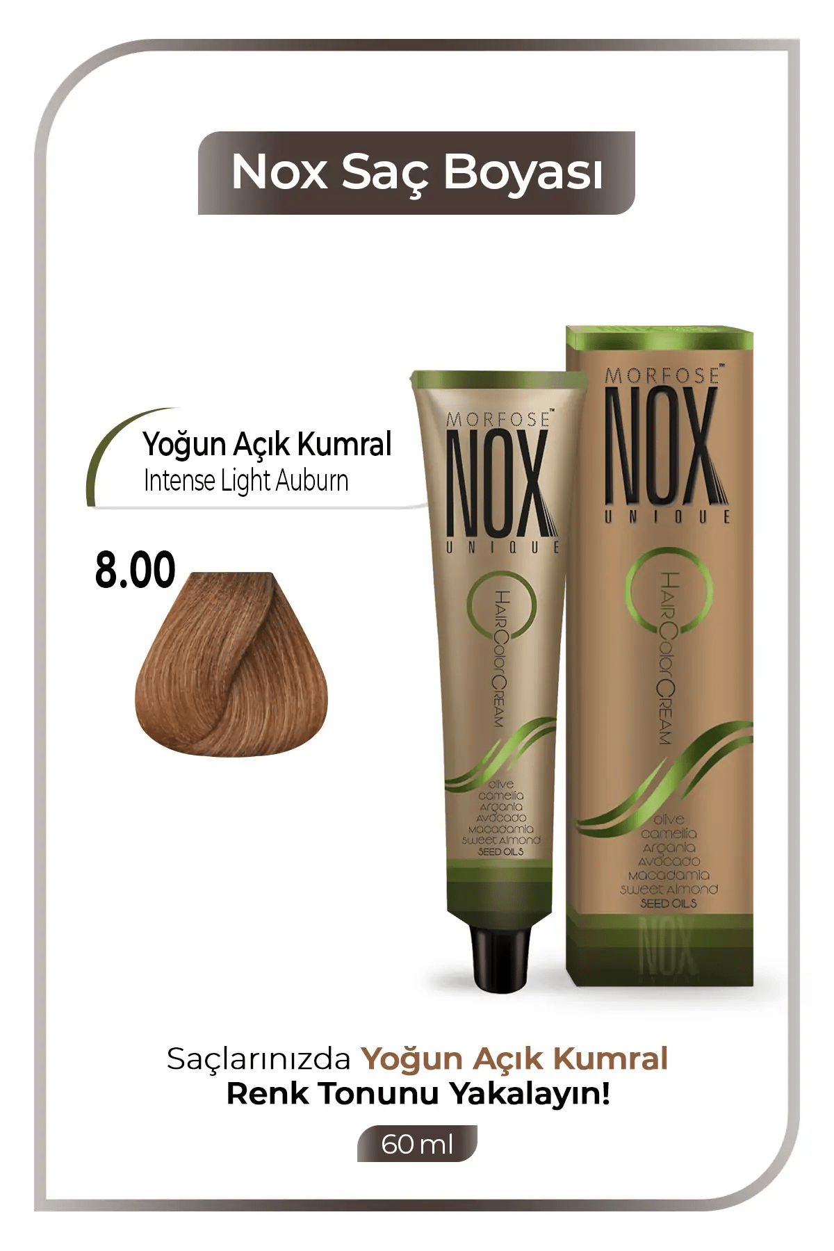 NOX HERBAL SAÇ BOYASI 8.00- YOĞUN AÇIK KUMRAL 60ML.