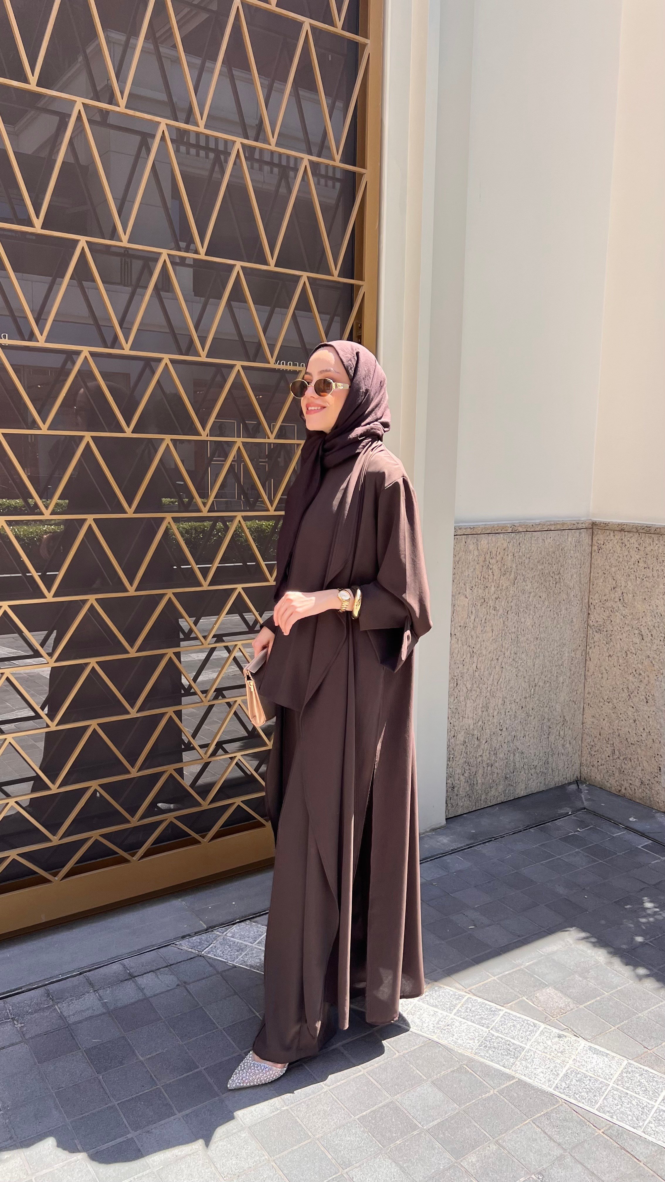 Üçlü Abaya Takım - Kahverengi 