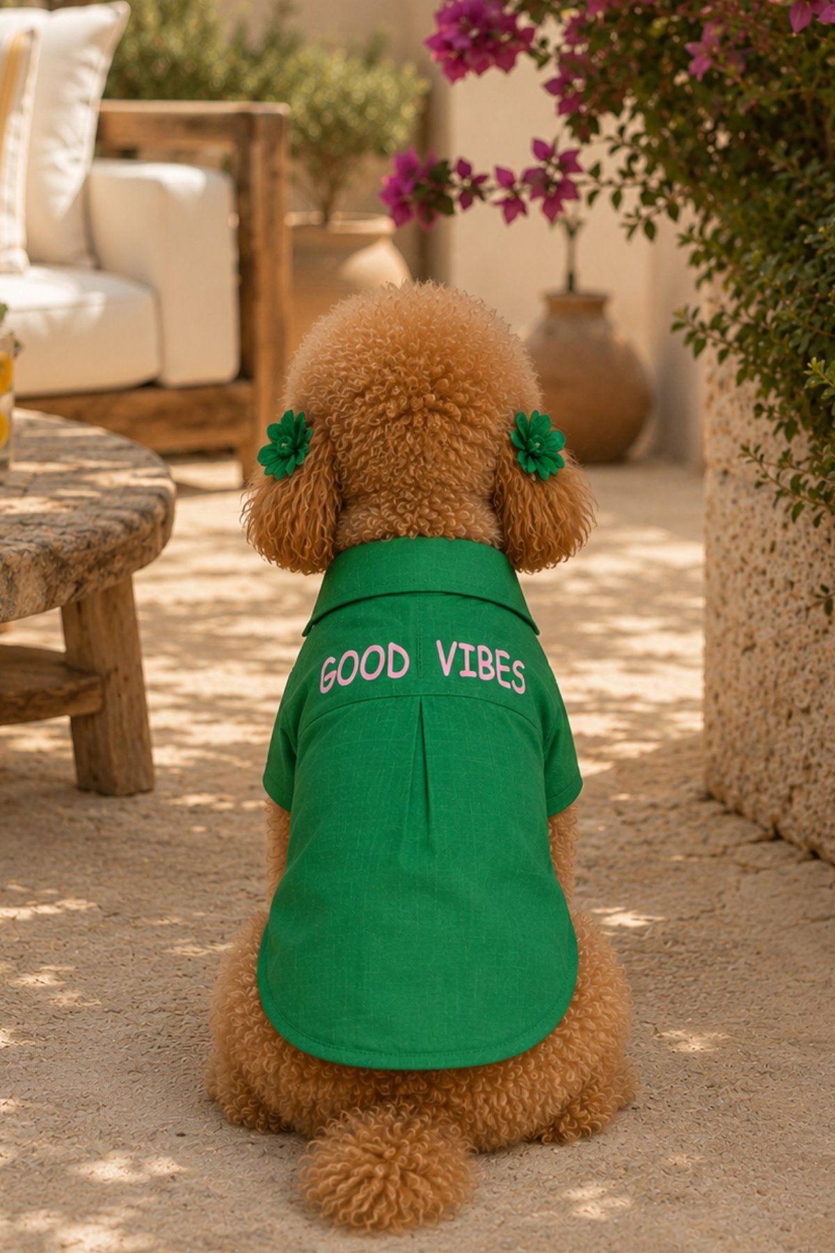 Salya Store Good Vibes- Yeşil Keten Yazlık Köpek Gömleği Küçük Irklar 0-15kg Kk-131
