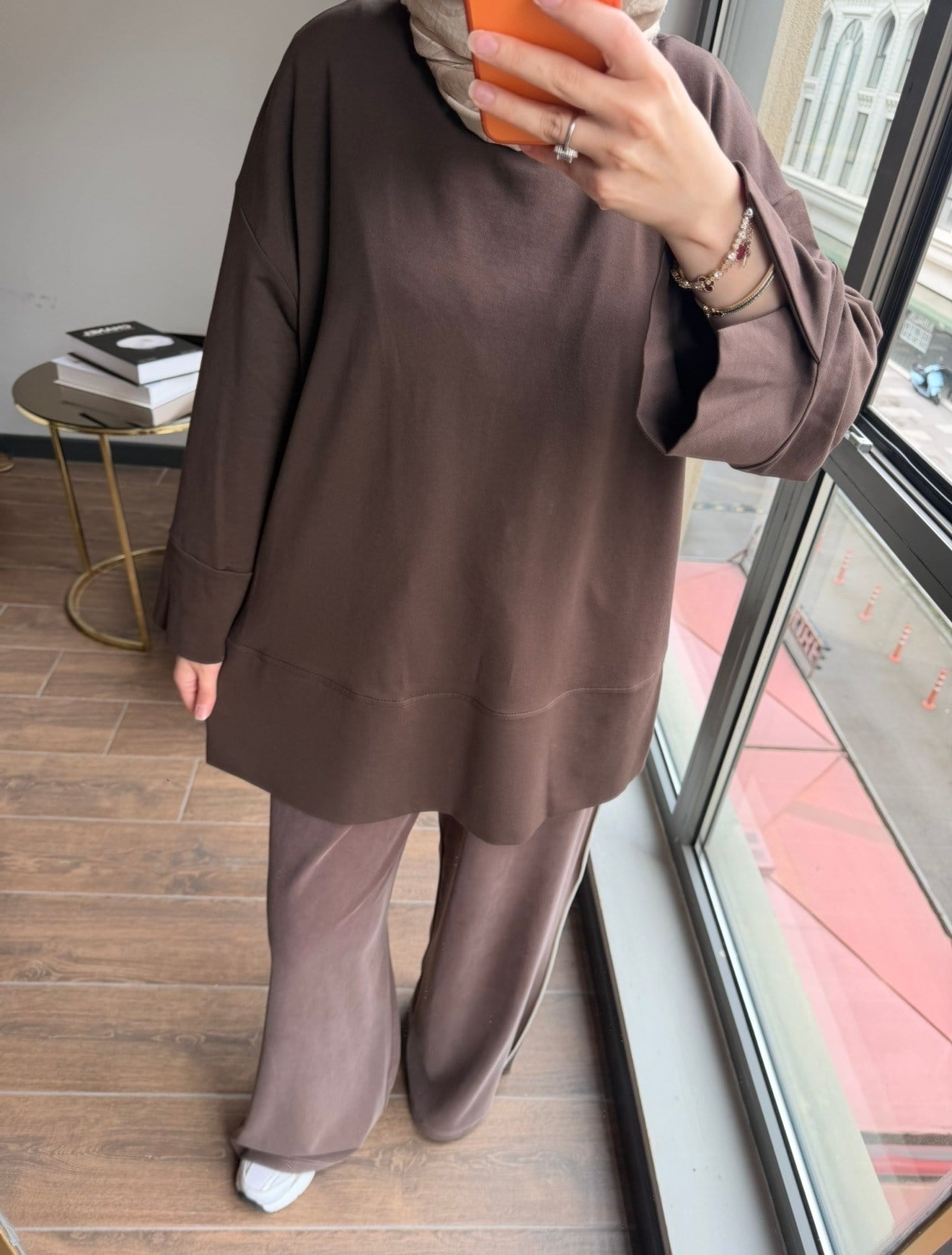 Basic Yırtmaçlı Sweat Kahve