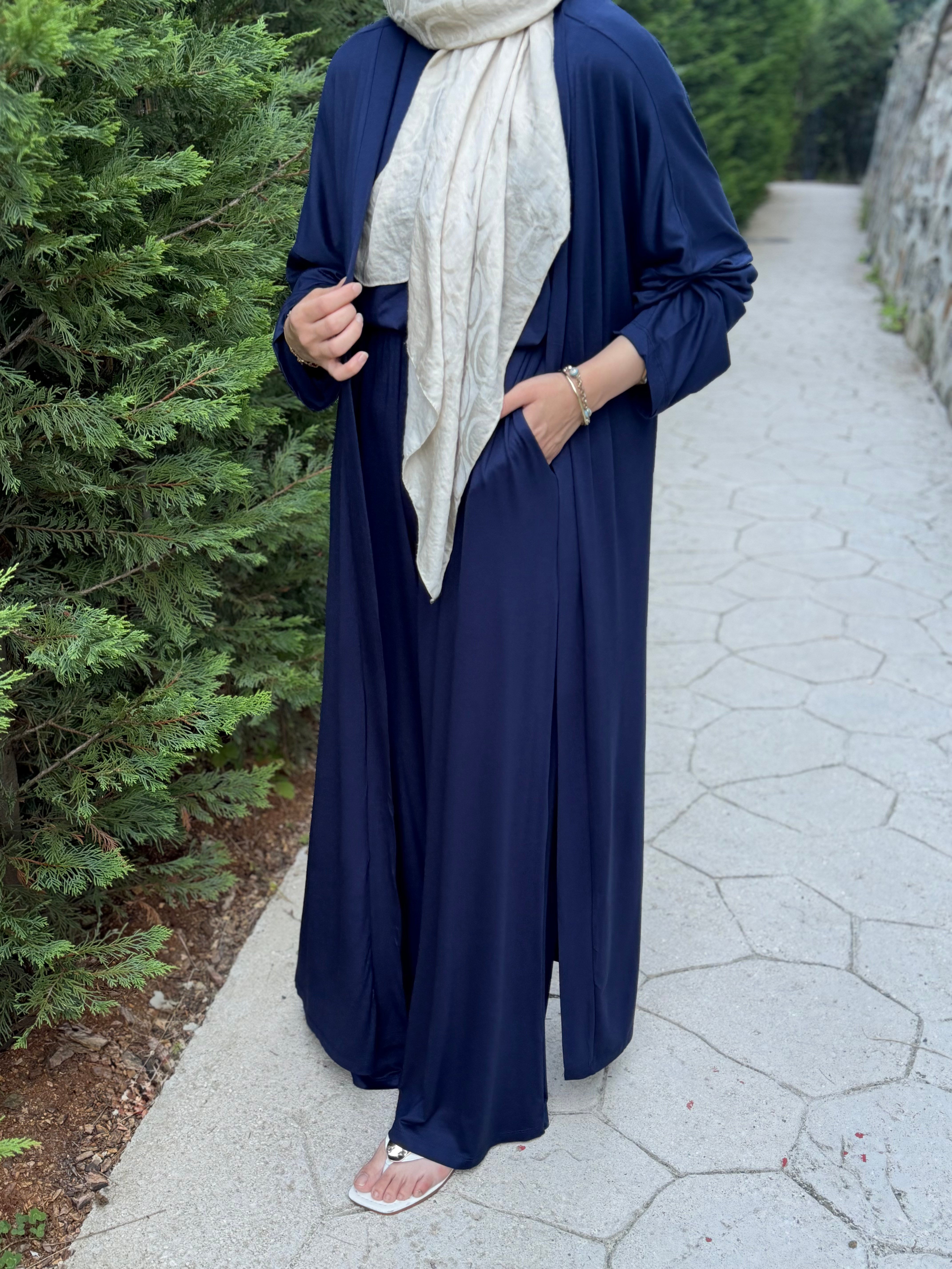 Üçlü Rahat Abaya Takım Lacivert