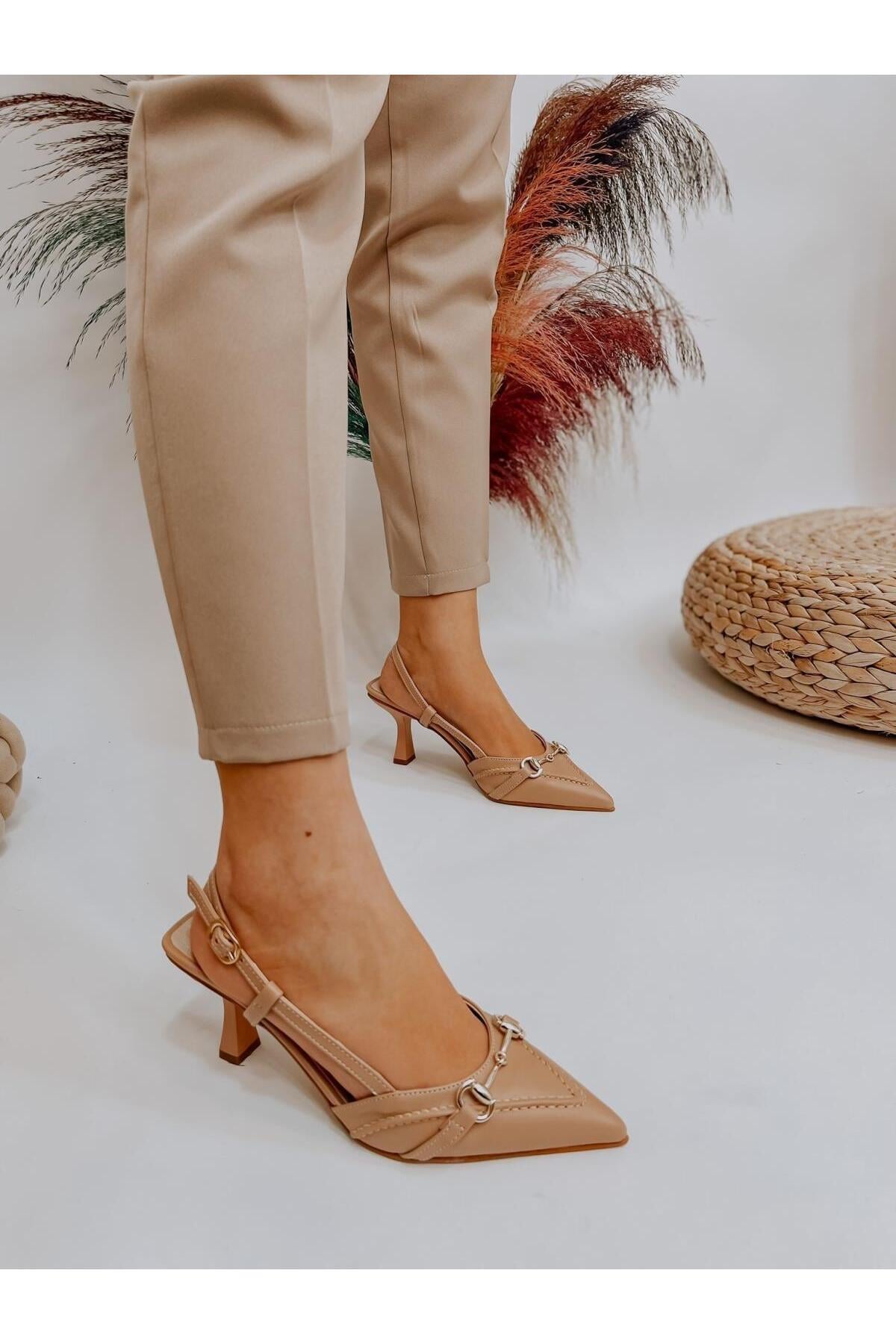 Ten Deri (SLAT) Toka Detay Kadın Stiletto