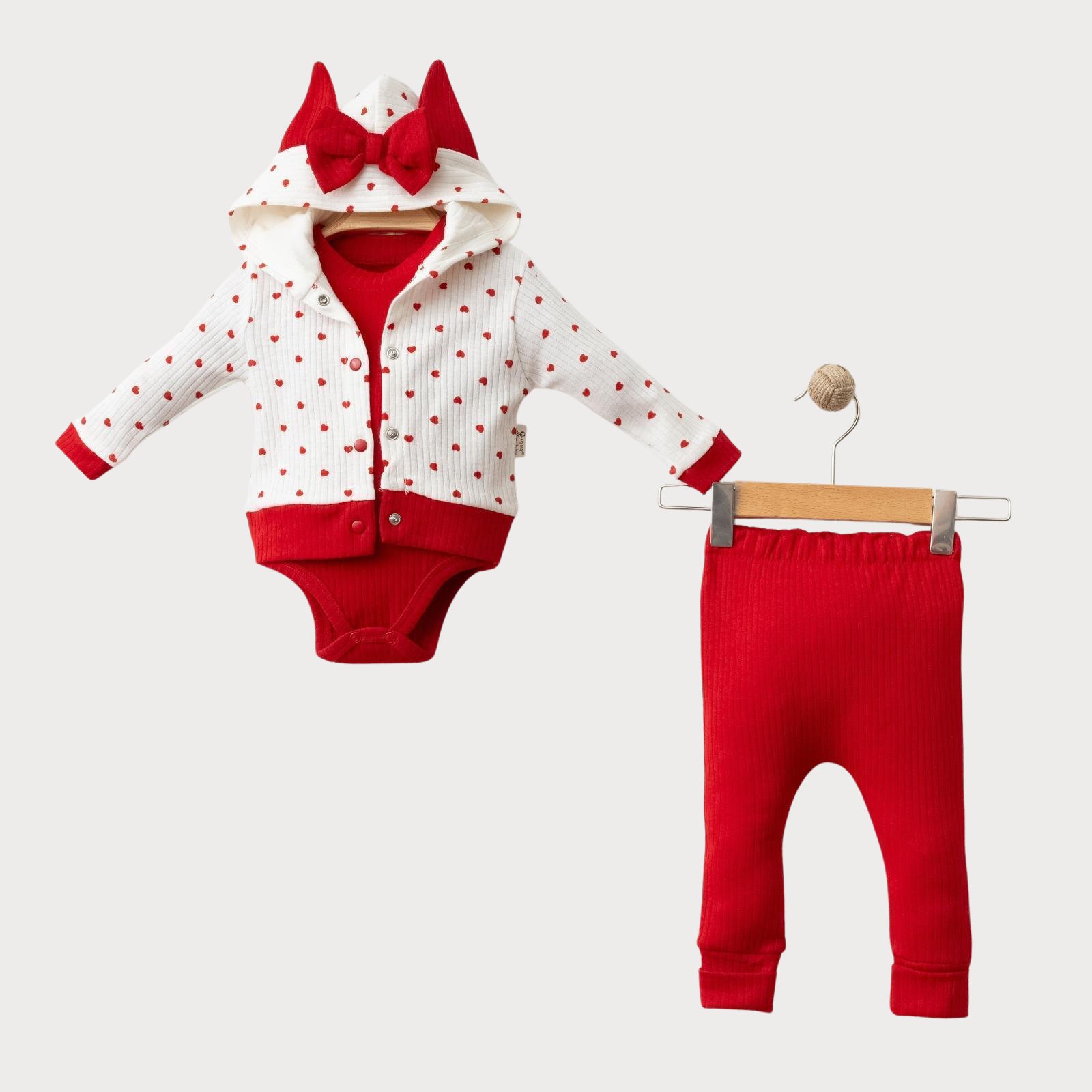 Kalp Baskılı Zıbınlı 3'lü Takım