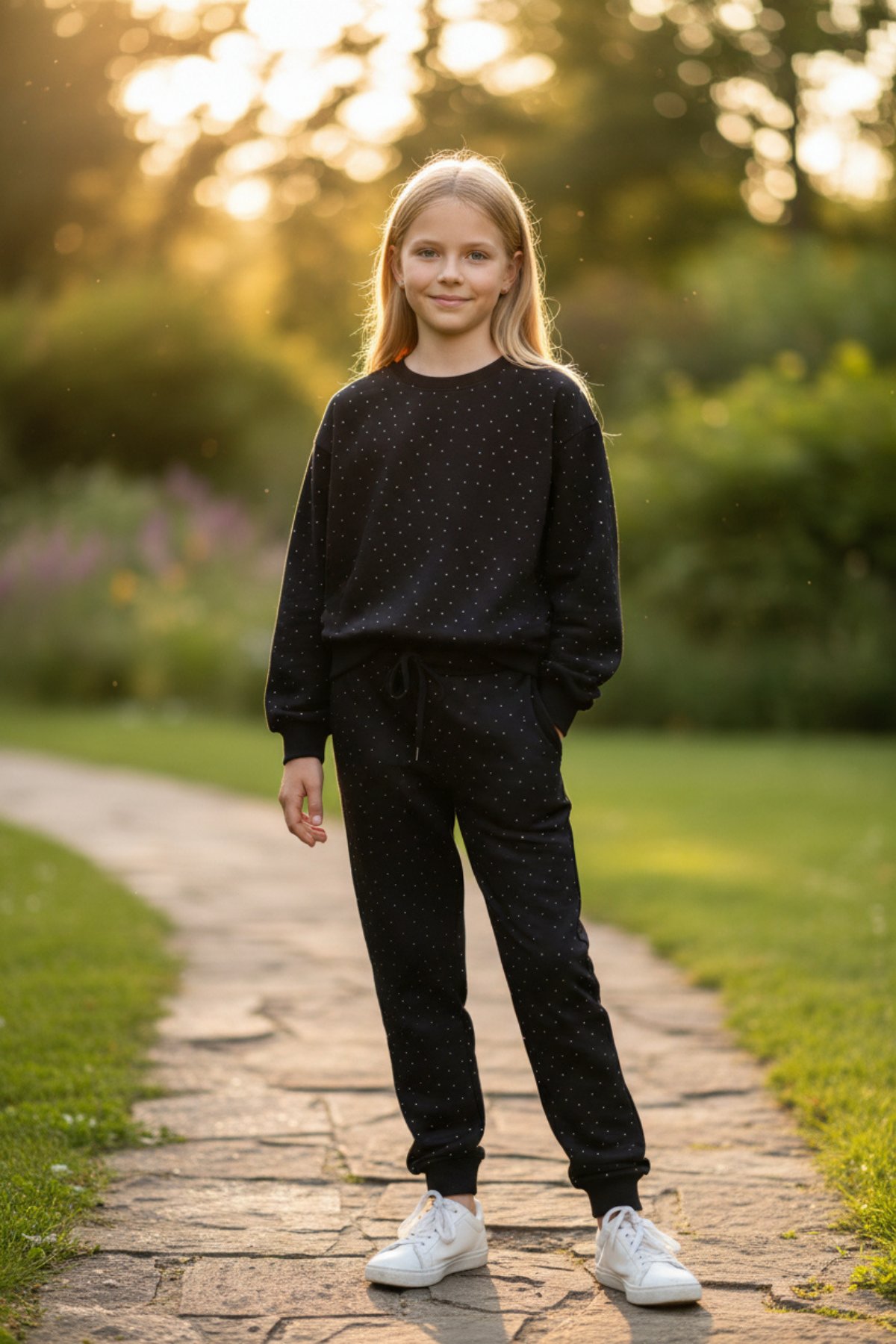 Kız Çocuk Taş Detaylı 2'li Eşofman Takımı