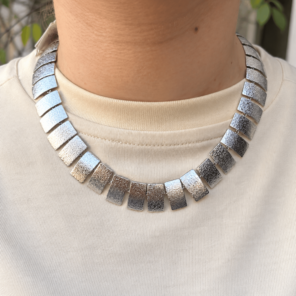14K Çelik Geometrik Plaka Kolye – 42+5 cm Ayarlanabilir