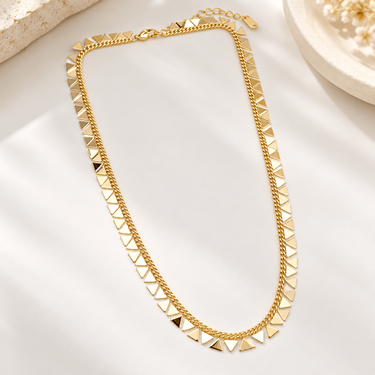 14K Çelik Üçgen Detaylı Zincir Kolye – 45+5 cm
