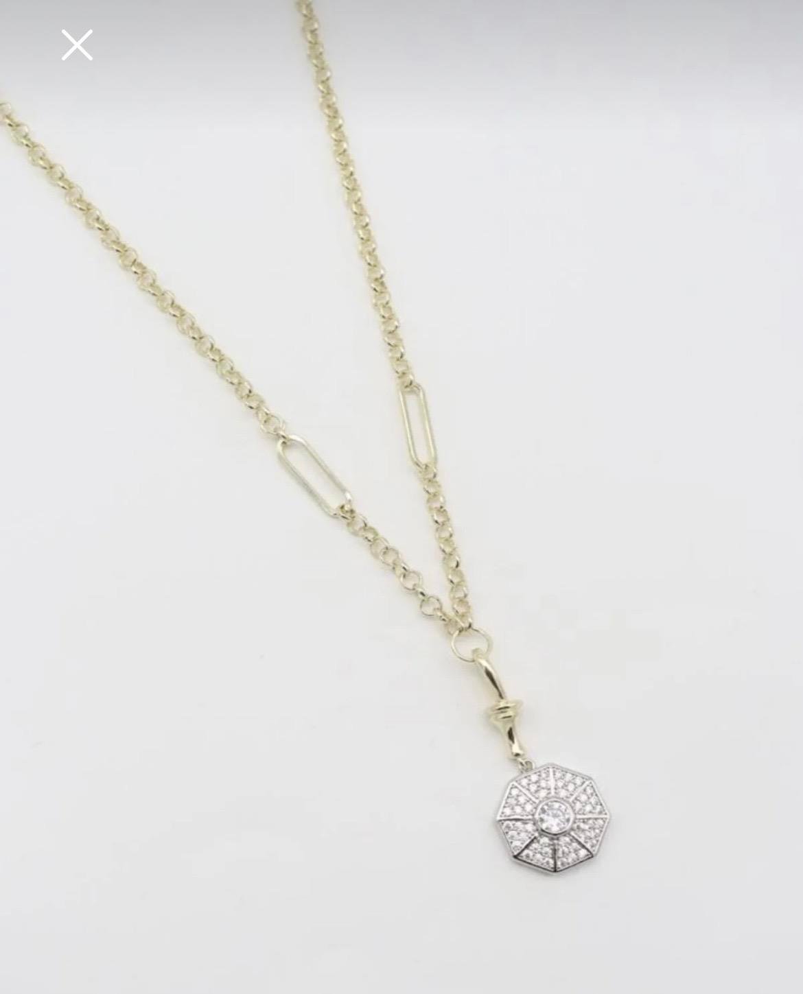 14K Çelik Zincir Kolye – Farklı Uç Seçenekli Taşlı Sekizgen & Damla Model (55+5 cm)