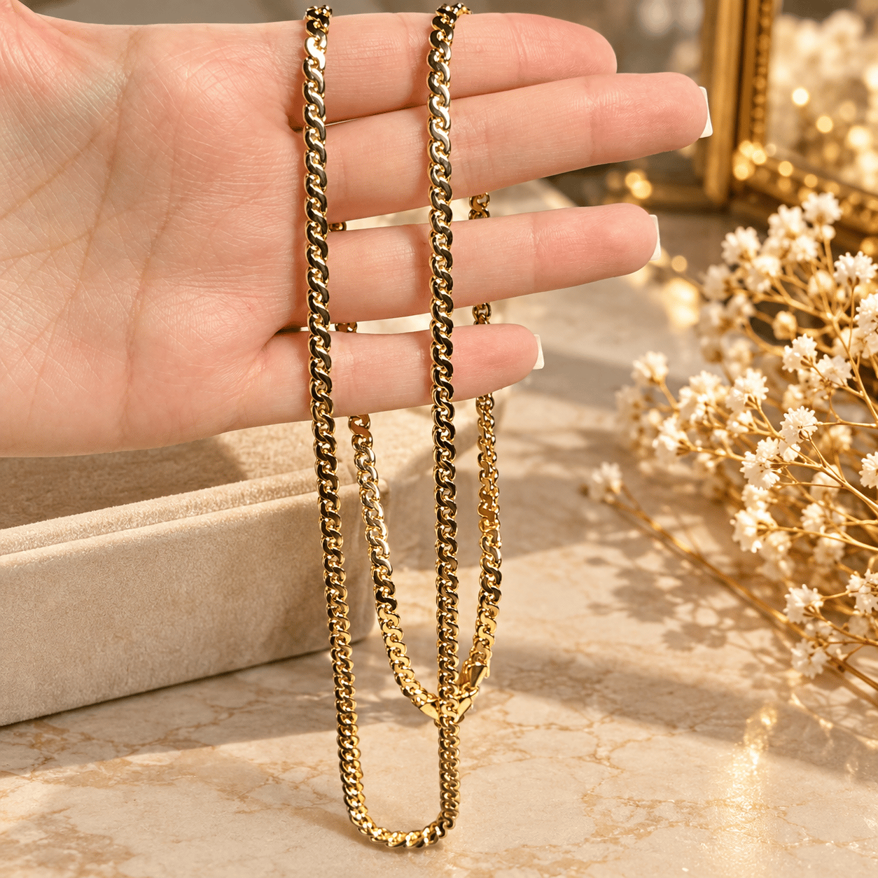 14K Gold Renk 70 CM VIP Serisi Çelik Zincir Kolye – Premium Tasarım