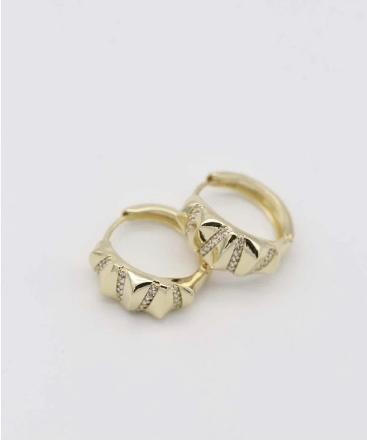 14K Gold Tone Çelik Taşlı Halka Küpe 2'li (17 mm) – Şık Kadın Modeli, Hediye Paketli